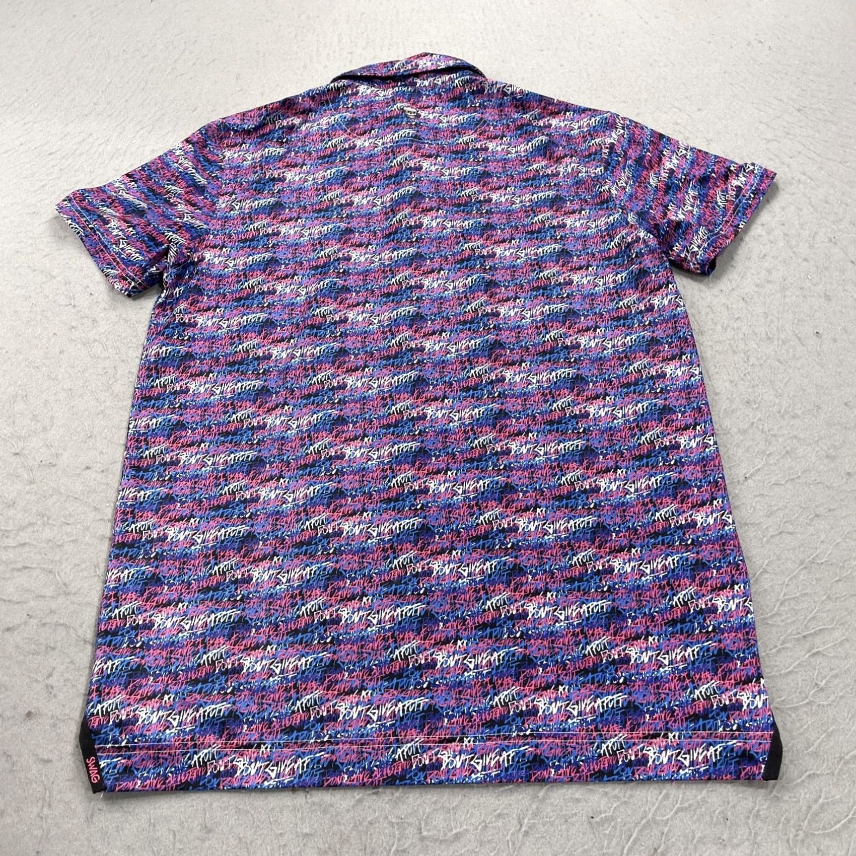Vintage SWAG Polo Shirt Mens S Pink Golf Short Sleeve Collared Logo Skull Geometric Print Vibrant Abstract Tight Fit Summer Spring Blended Fabric Size US S / EU 44-46 / 1 - 6 Thumbnail