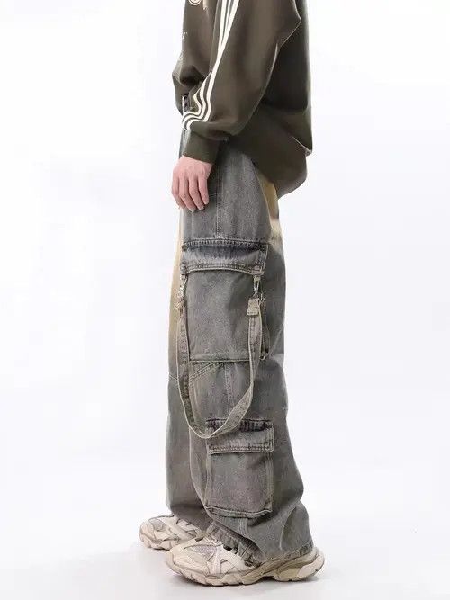 VIBE Retro yellow mud-dyed distressed multi-pocket cargo jeans Size US 32 / EU 48 - 5 Thumbnail