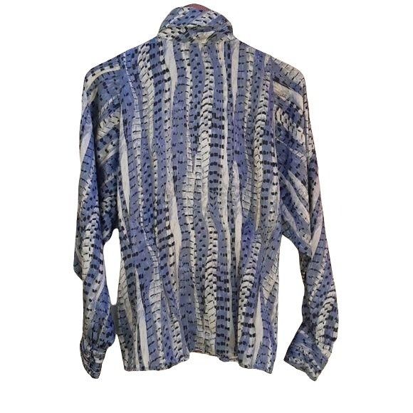 Vintage Vtg Rare Blouse Sz 12 Blue Renaissance Python Mock Neck Bish Size XL / US 12-14 / IT 48-50 - 5 Thumbnail