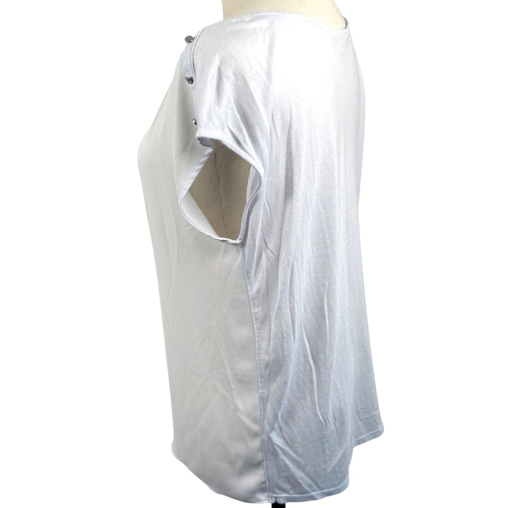 Loft LOFT Mixed Media Blouse Top Stud Shoulder Cap Sleeve Workwear Lightweight Petite PM Blue Size M / US 6-8 / IT 42-44 - 2 Thumbnail