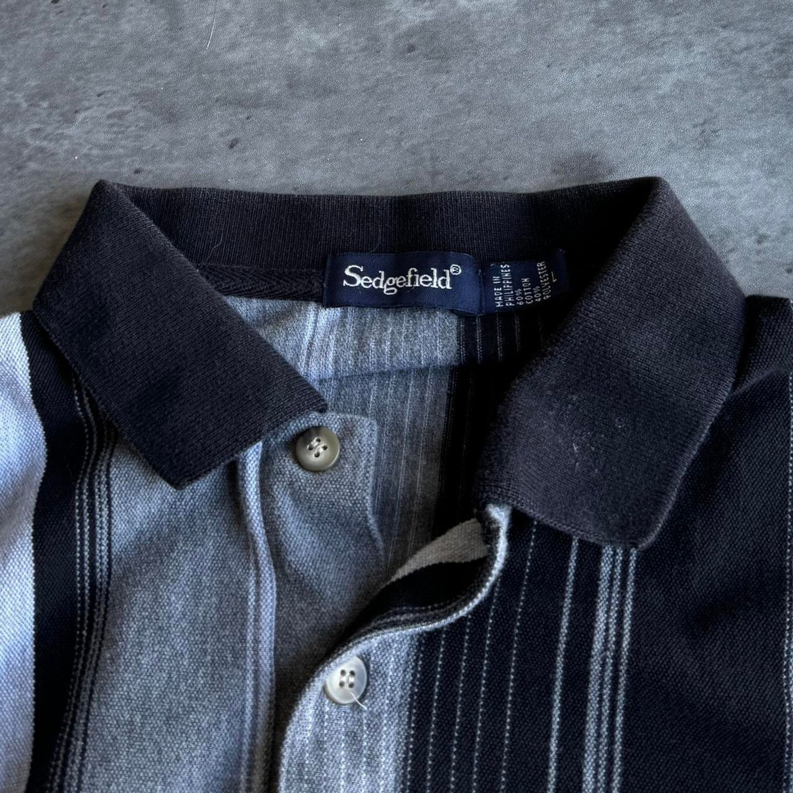 Japanese Brand × Vintage Black & Grey Tonal Stripe Long Sleeve Polo Dress Shirt Size US L / EU 52-54 / 3 - 3 Thumbnail