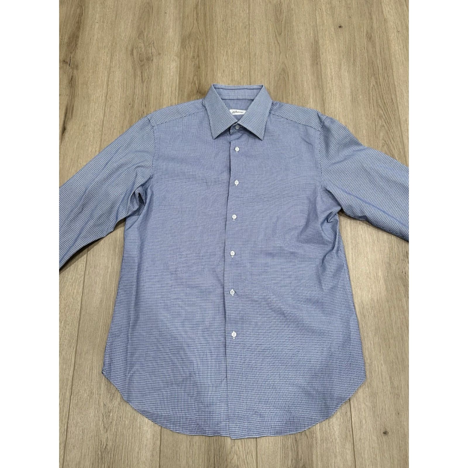 Brioni BRIONI Button Down Shirt Blue White Grid 16.5/42 Dress Shirt Men Brioni Button-Down Collar 100% Cotton Size US XL / EU 56 / 4 - 3 Thumbnail