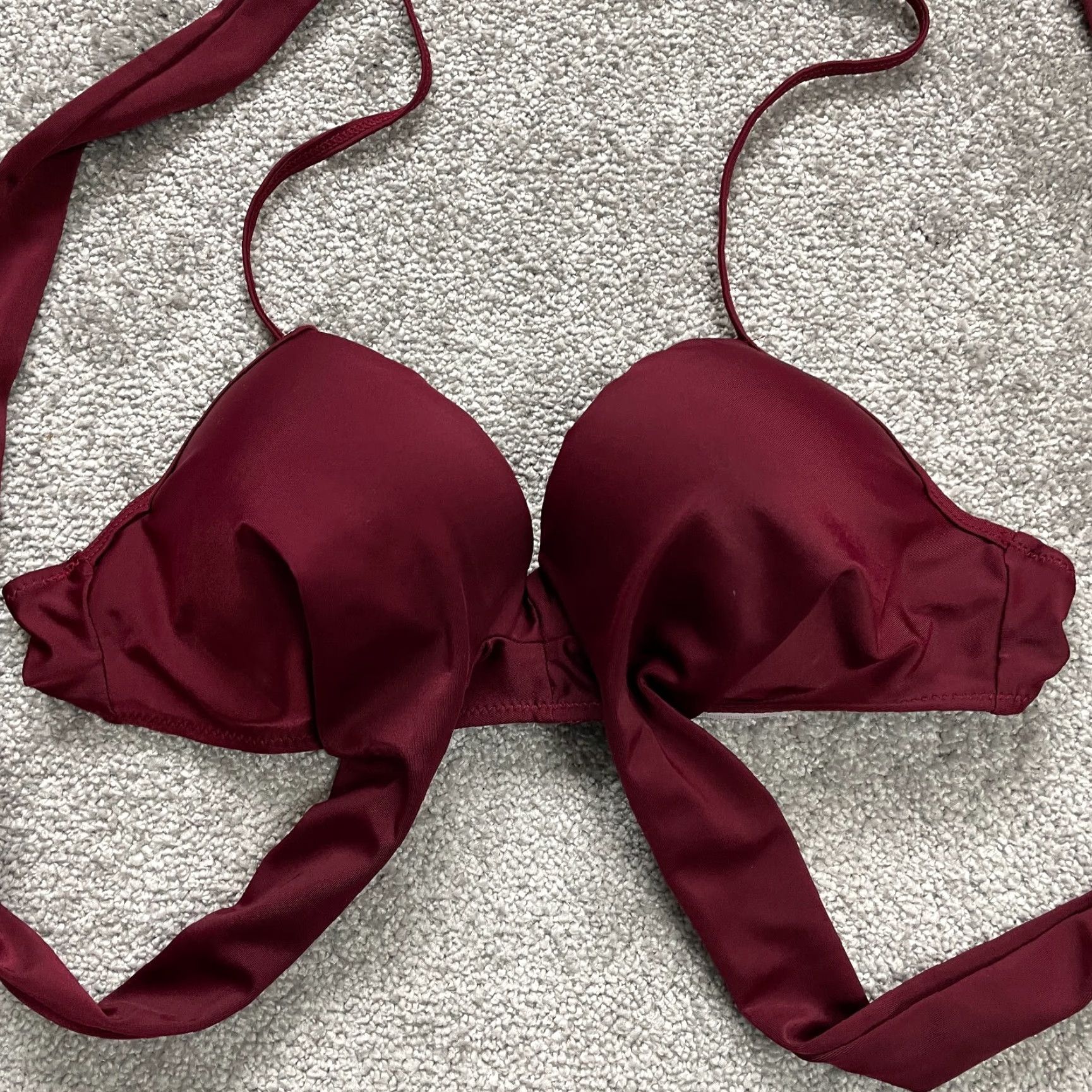Vintage Unbranded Swimwear Bikini Top Womens XL Maroon Solid Push Up Underwired Beach Shirt? Size XL / US 12-14 / IT 48-50 - 2 Thumbnail