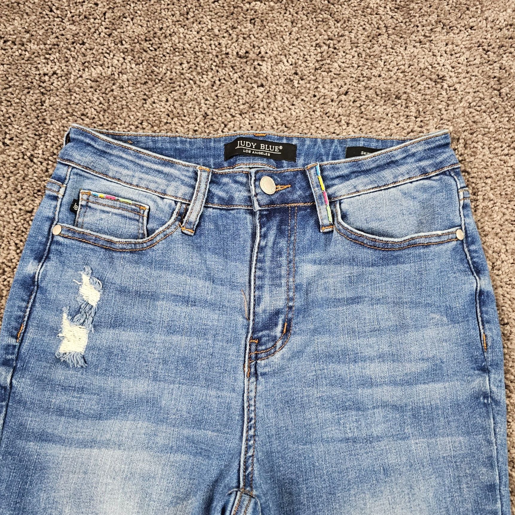 Rainbow Vintage Judy Blue Women’s Skinny Jeans 27 Mid Rise Rainbow Stretch Distressed Medium Wash Size 27" / US 4 / IT 40 - 3 Thumbnail