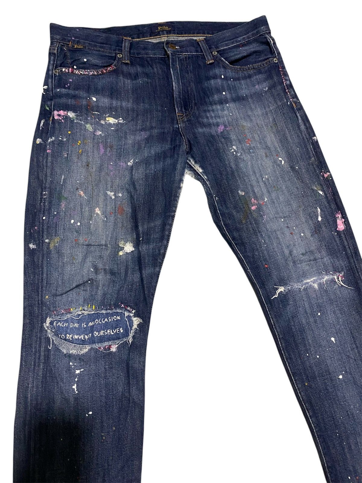 Polo Ralph Lauren × Ralph Lauren OG Polo RL Painted Distress Patchwork Motivation Jeans Size US 35 - 1 Thumbnail