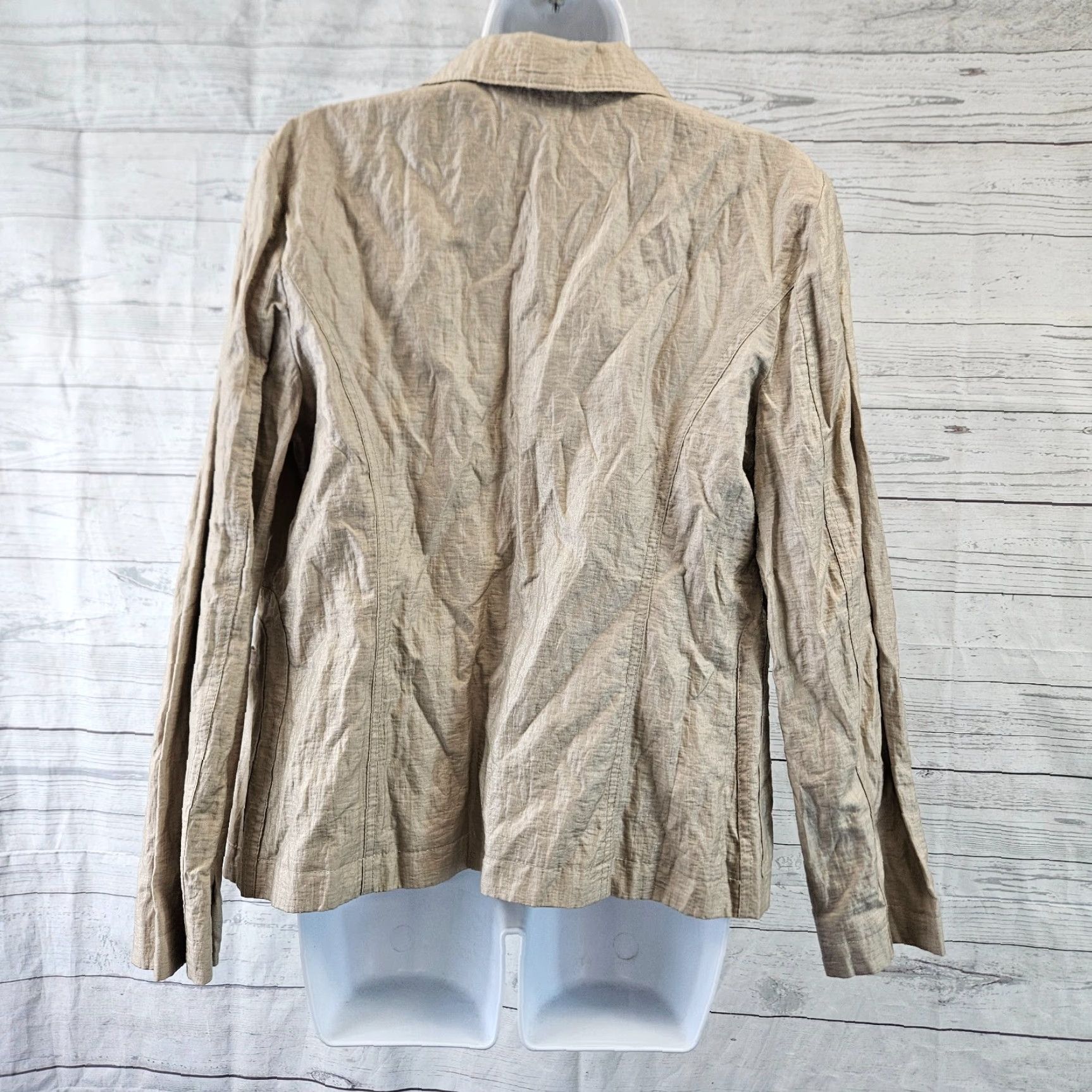 Vintage Chico's Blazer Shirt Women's Beige Open Front Cotton Blend Long Sleeve M Size M / US 6-8 / IT 42-44 - 4 Thumbnail