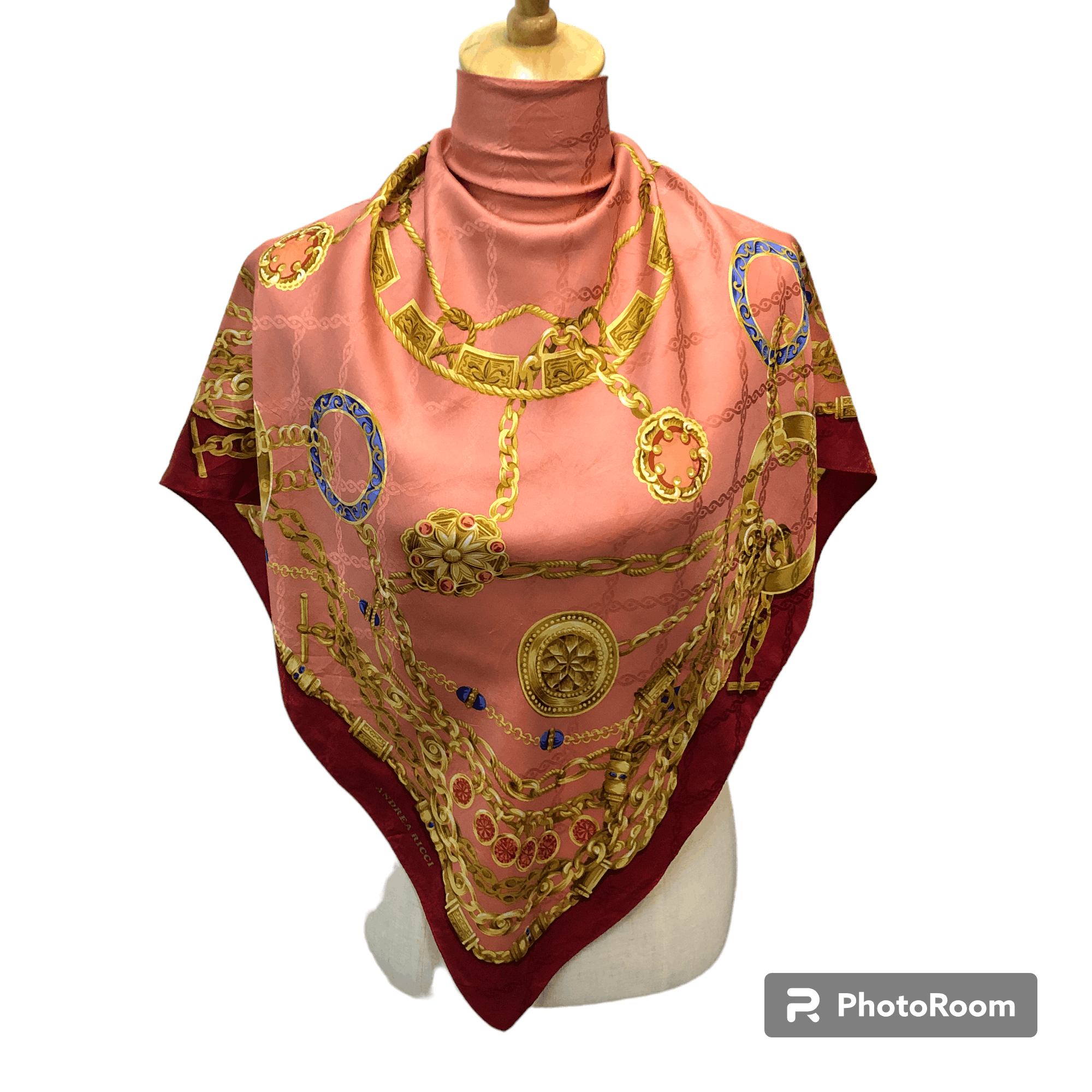 Japanese Brand Andrea Ricci Luxury Gold Chains Silk Scarf M1243 Size ONE SIZE - 1 Thumbnail