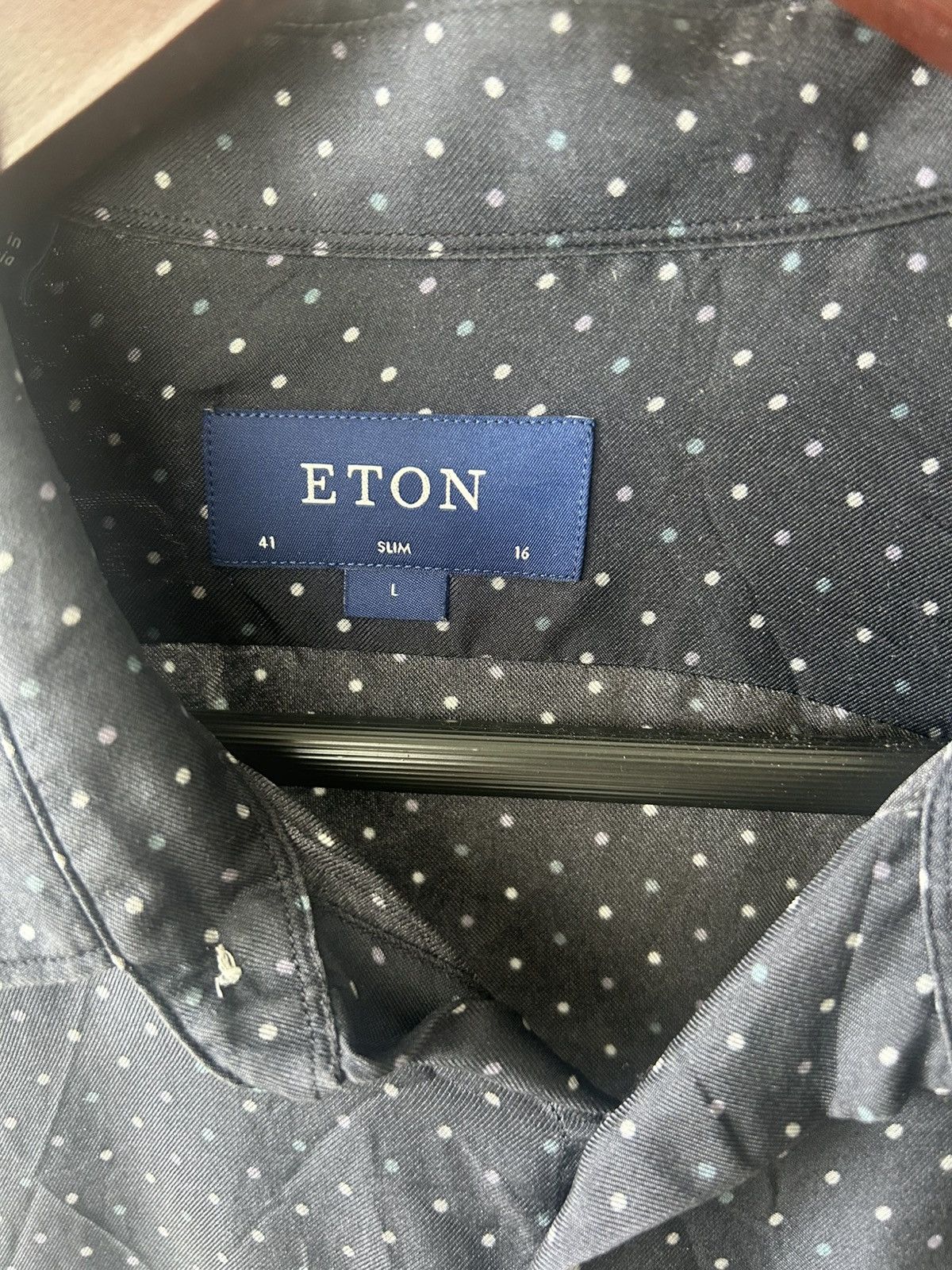 Eton Eton Men’s Dress Shirt –100% Silk Navy Polka Dot 41 / 16 / L Size US L / EU 52-54 / 3 - 3 Thumbnail