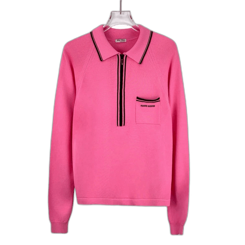 Miu Miu Miu Miu Pink Half-Zip Long Sleeve Polo Size S / US 4 / IT 40 - 1 Thumbnail