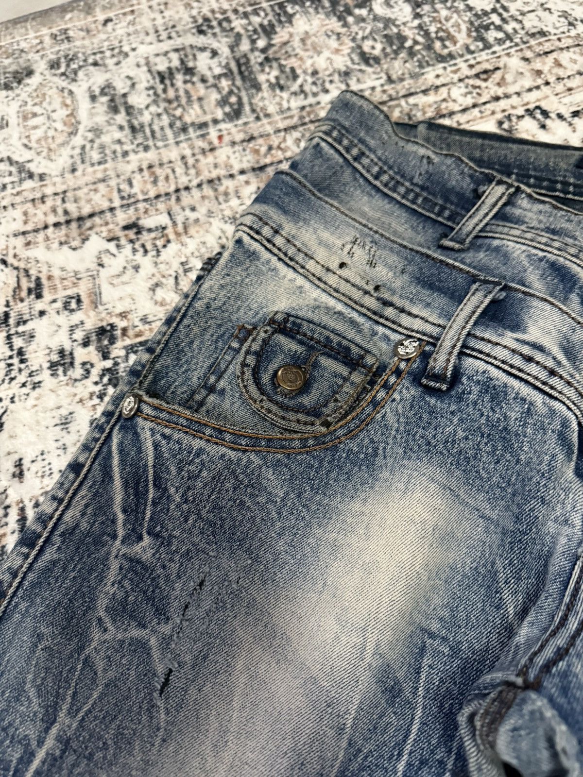 If Six Was Nine Diesel Black Gold Double Waist Whiskers Stack Flared Jeans Size US 29 - 12 Thumbnail