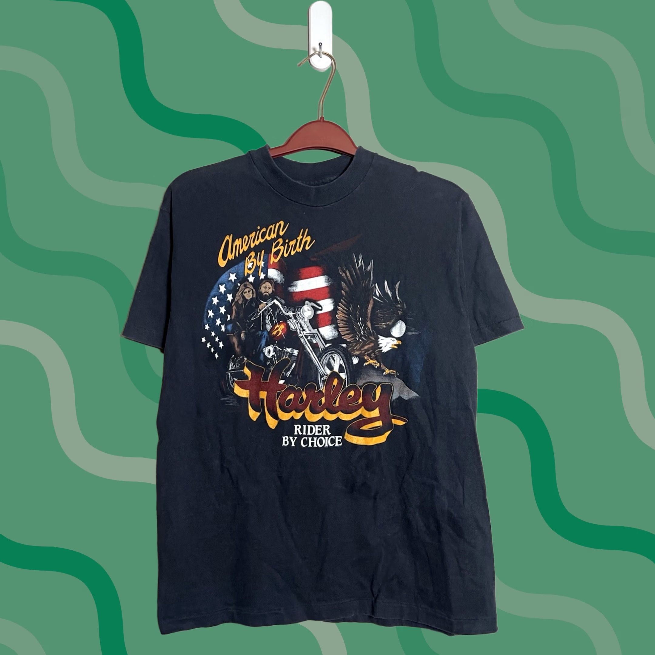 Harley Davidson VINTAGE Harley-Davidson Shirt Mens L Black 80s Crew Neck Short Sleeve Cotton By Birth Rider By Choice 80s Size US L / EU 52-54 / 3 - 1 Thumbnail