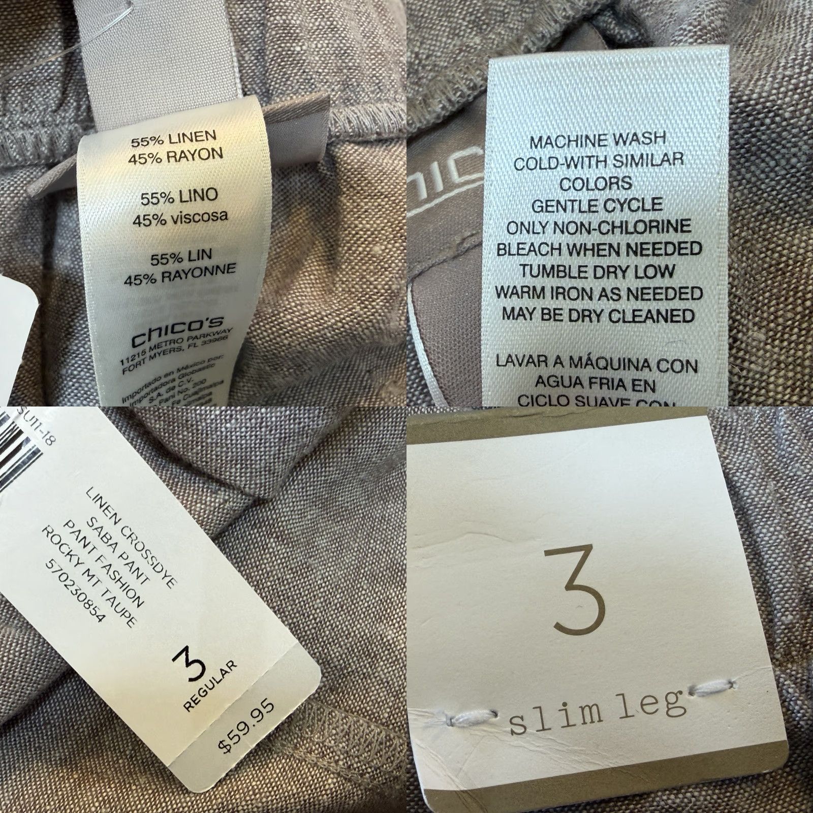 Vintage VINTAGE Chico’s Saba Pants NWT Style: Dress Pants Women’s Linen Blend High Rise Pull On Wide Leg Taupe Sz 3/XL Inseam 31 in Brown Beach Bohemian 90s? Size 40" / US 18 - 8 Thumbnail