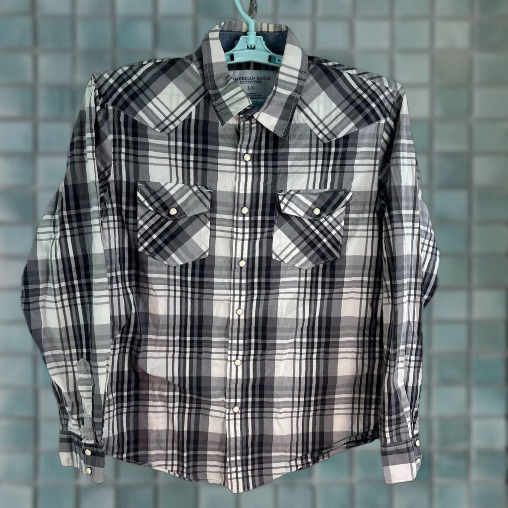 American Eagle Outfitters VINTAGE American Eagle Outfitters Western Pearl Snap Shirt Men’s L Gray Long Sleeve 90s Casual Plaid Mens Size US L / EU 52-54 / 3 - 1 Thumbnail