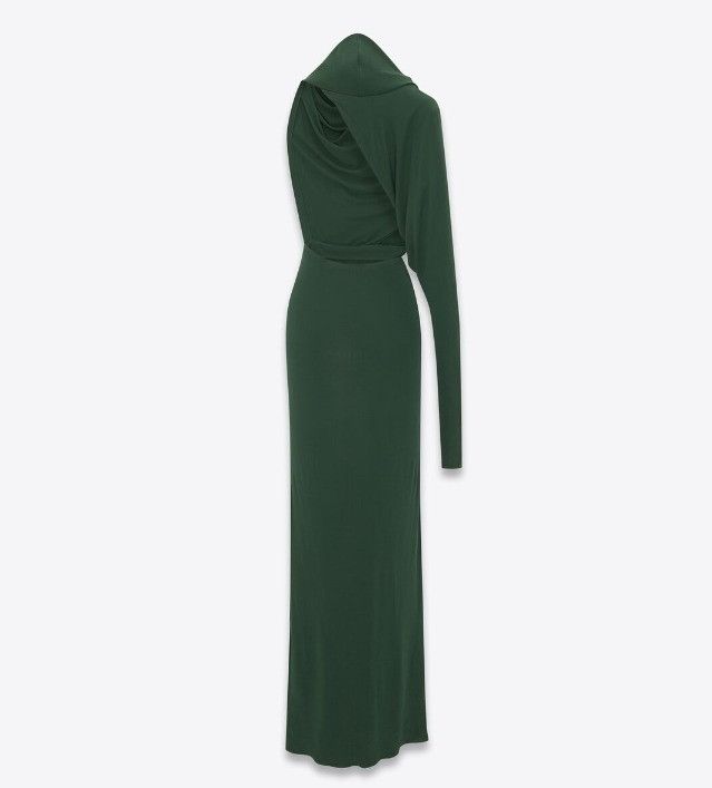 Saint Laurent Paris o1s1wg111024 Hooded Dress in Crepe Jersey in Green Size XS / US 0-2 / IT 36-38 - 3 Thumbnail