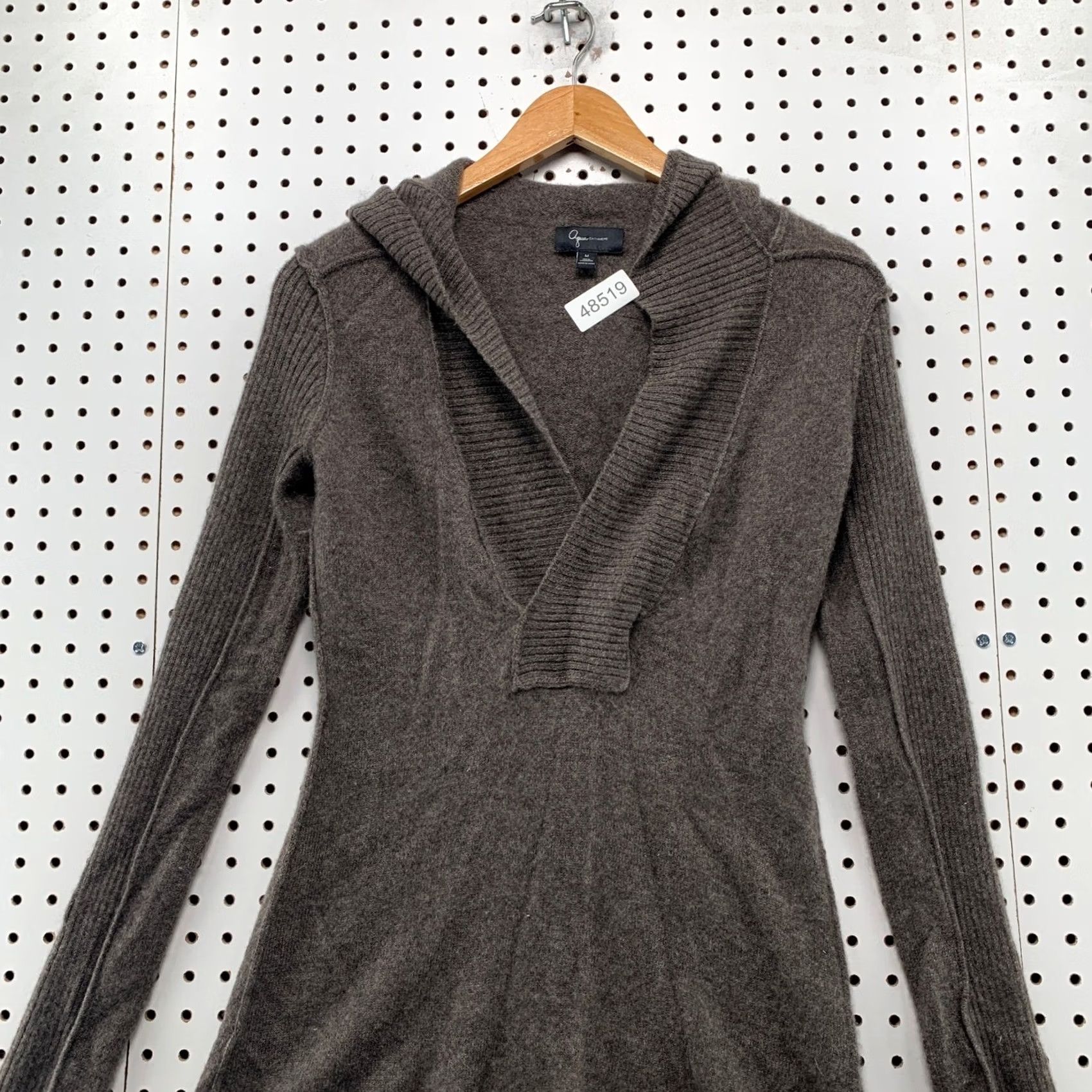 AQUA Aqua Cashmere Hooded Sweater Womens Medium Brown 100% Cashmere V Neck Pullover Size M / US 6-8 / IT 42-44 - 4 Thumbnail