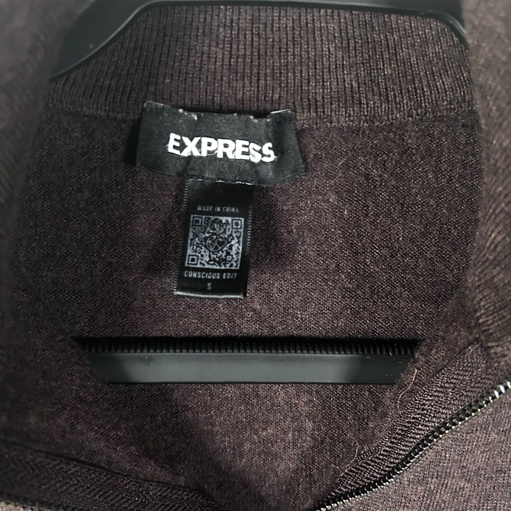 Express Express Mens Small Brown 100% Merino Wool Quarter Zip Pullover Sweater Conscious Size US S / EU 44-46 / 1 - 2 Thumbnail