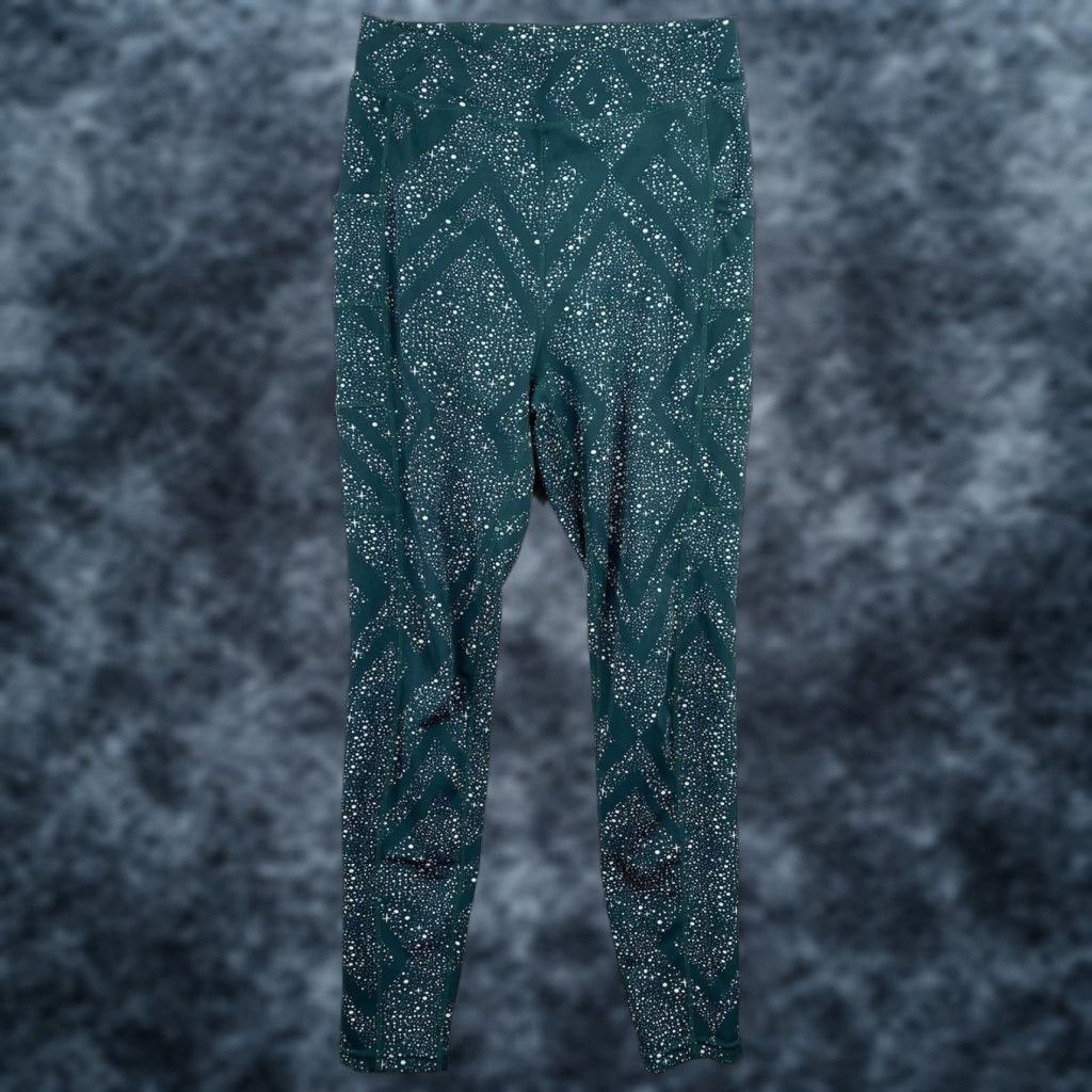 Logo 7 POP Fit Leggings Womens L Green Splatter Pockets Logo Pull On Yoga Running Capri Activewear Womens L Green Logo Pockets Size 27" / US 4 / IT 40 - 1 Thumbnail