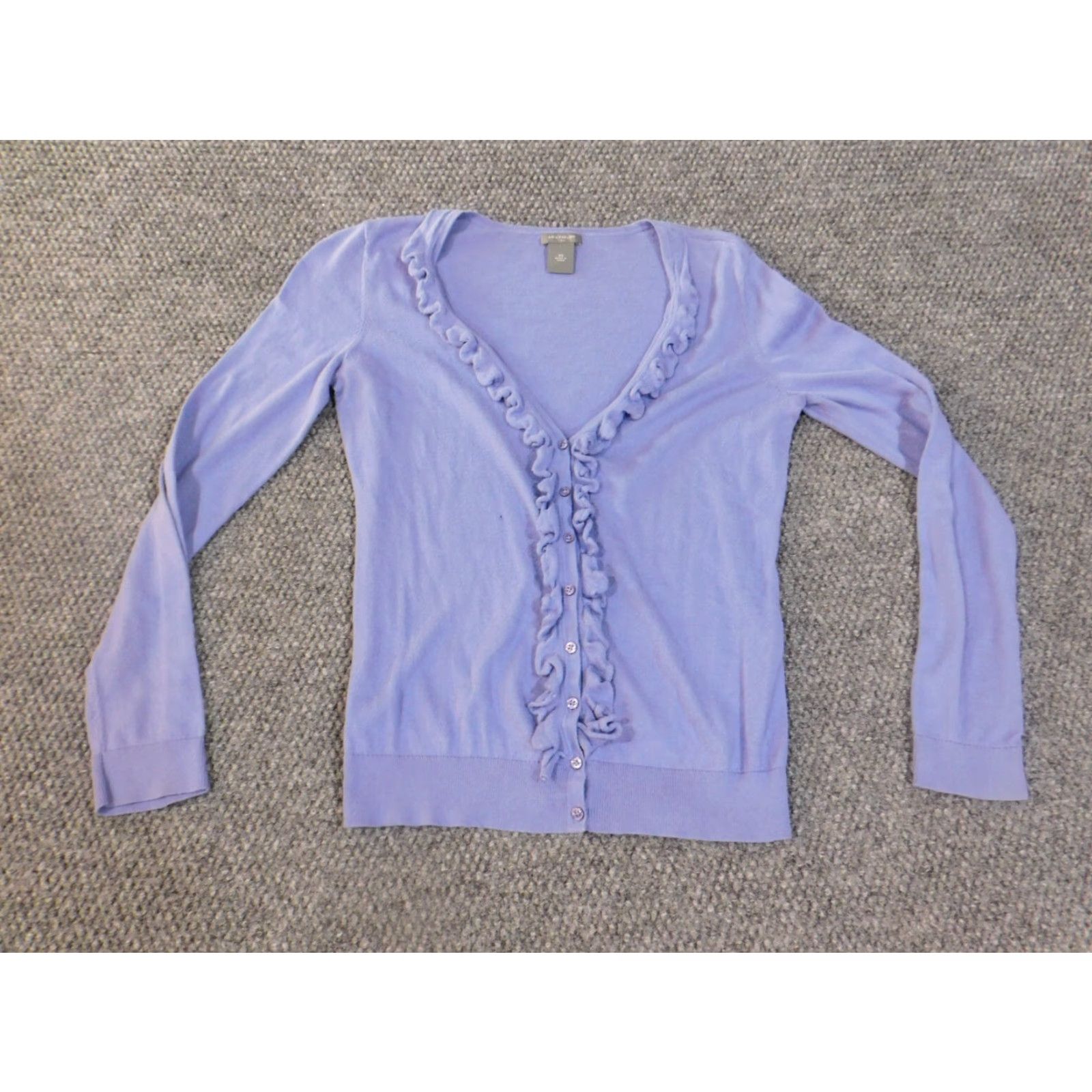 Ann Taylor Ann Taylor Sweater Cardigan XS Womens Purple Rib Knit Button Stretch Crew Neck Solid Knit Size XS / US 0-2 / IT 36-38 - 2 Thumbnail