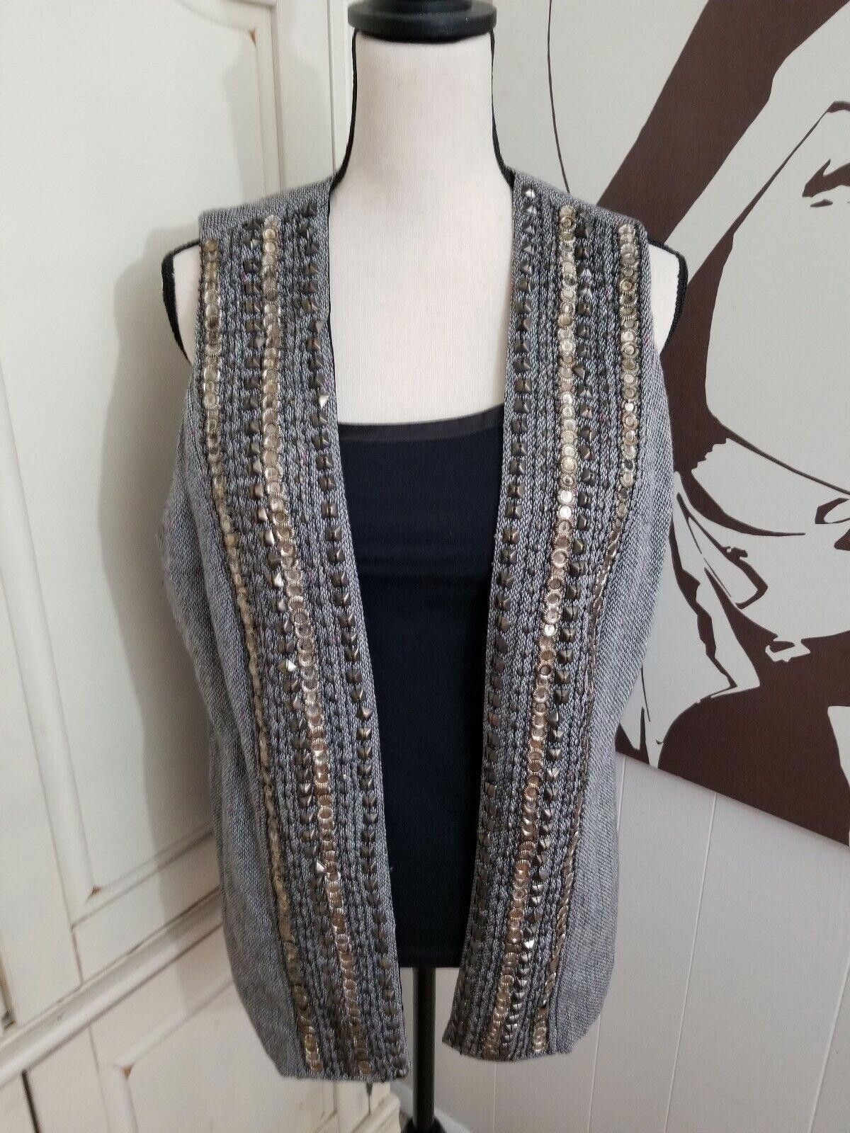 Chicos Chicos Vest Size 2 Wool Blend Embellished Open Front Career Size L / US 10 / IT 46 - 2 Thumbnail
