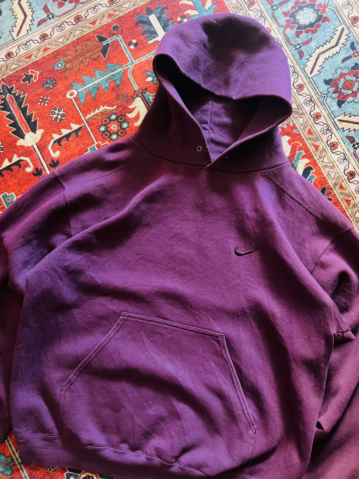 Nike Vintage 90s Nike Deep Purple Embroidered Pullover Hoodie Size US M / EU 48-50 / 2 - 1 Thumbnail