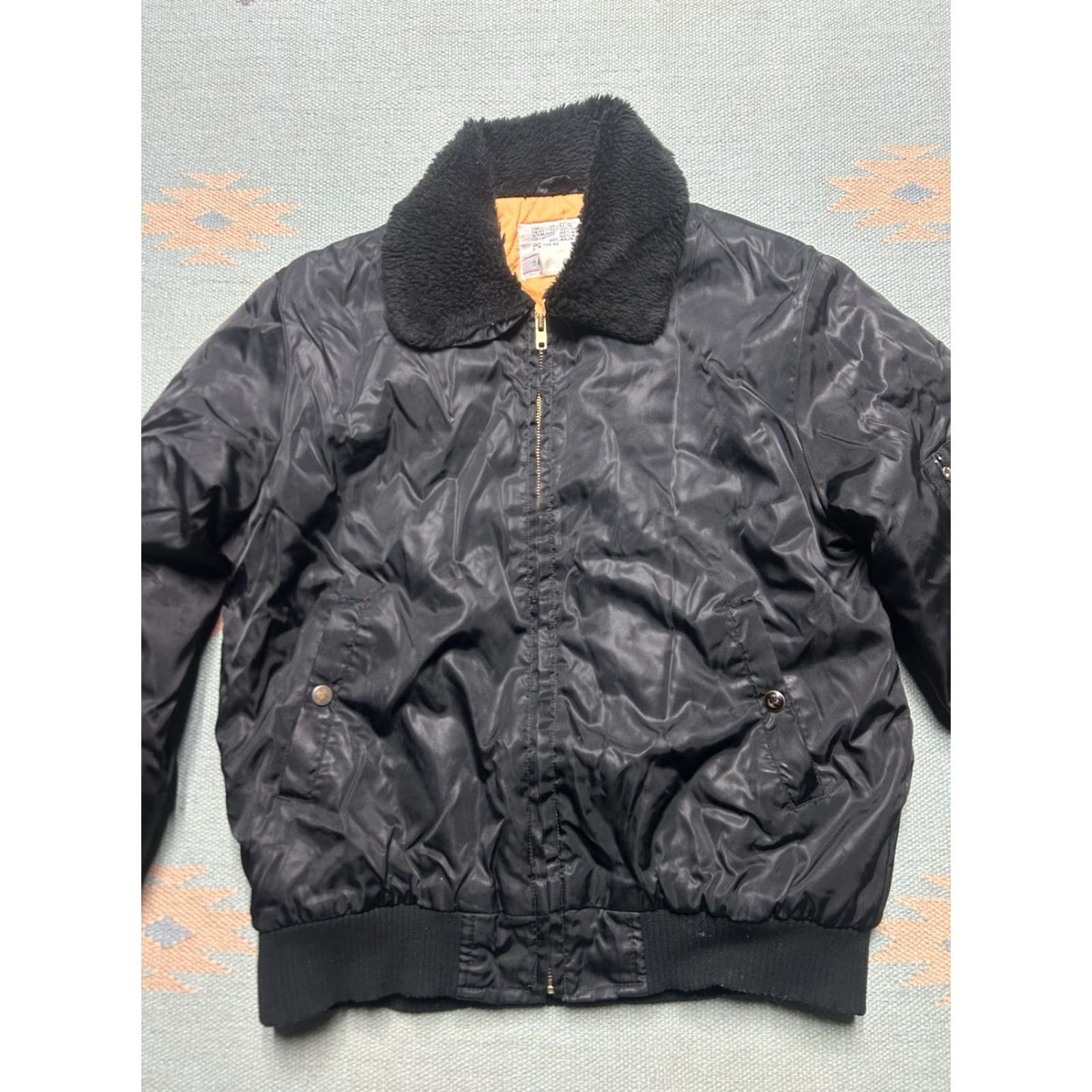 Sears VINTAGE Sears Bomber Jacket MA-1 Style Black Cropped Nylon Military Large Mens Size US L / EU 52-54 / 3 - 2 Thumbnail