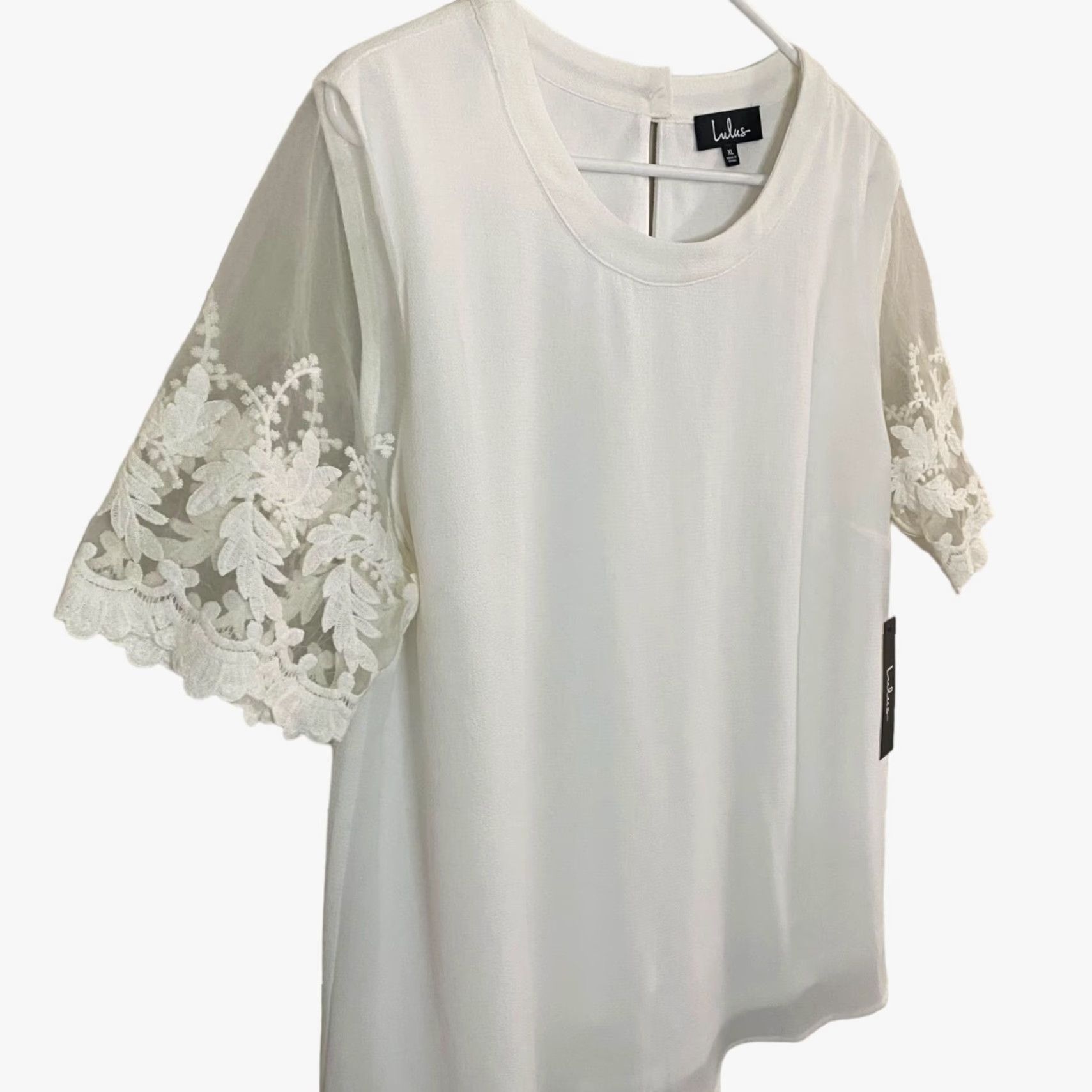 Vintage Lulu's Lisa Marie White Embroidered Top Women's XL White Lace Crochet Blouse Size XL / US 12-14 / IT 48-50 - 4 Thumbnail