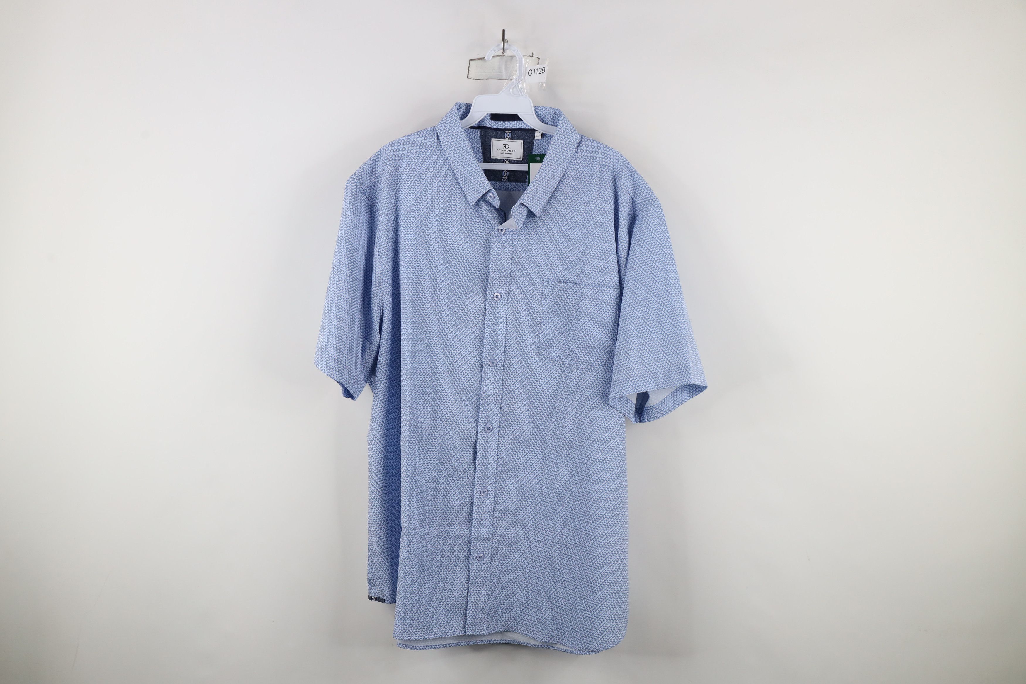 Vintage New 7 Diamonds 4 Way Stretch Short Sleeve Button Shirt Blue Size US XXL / EU 58 / 5 - 1 Thumbnail