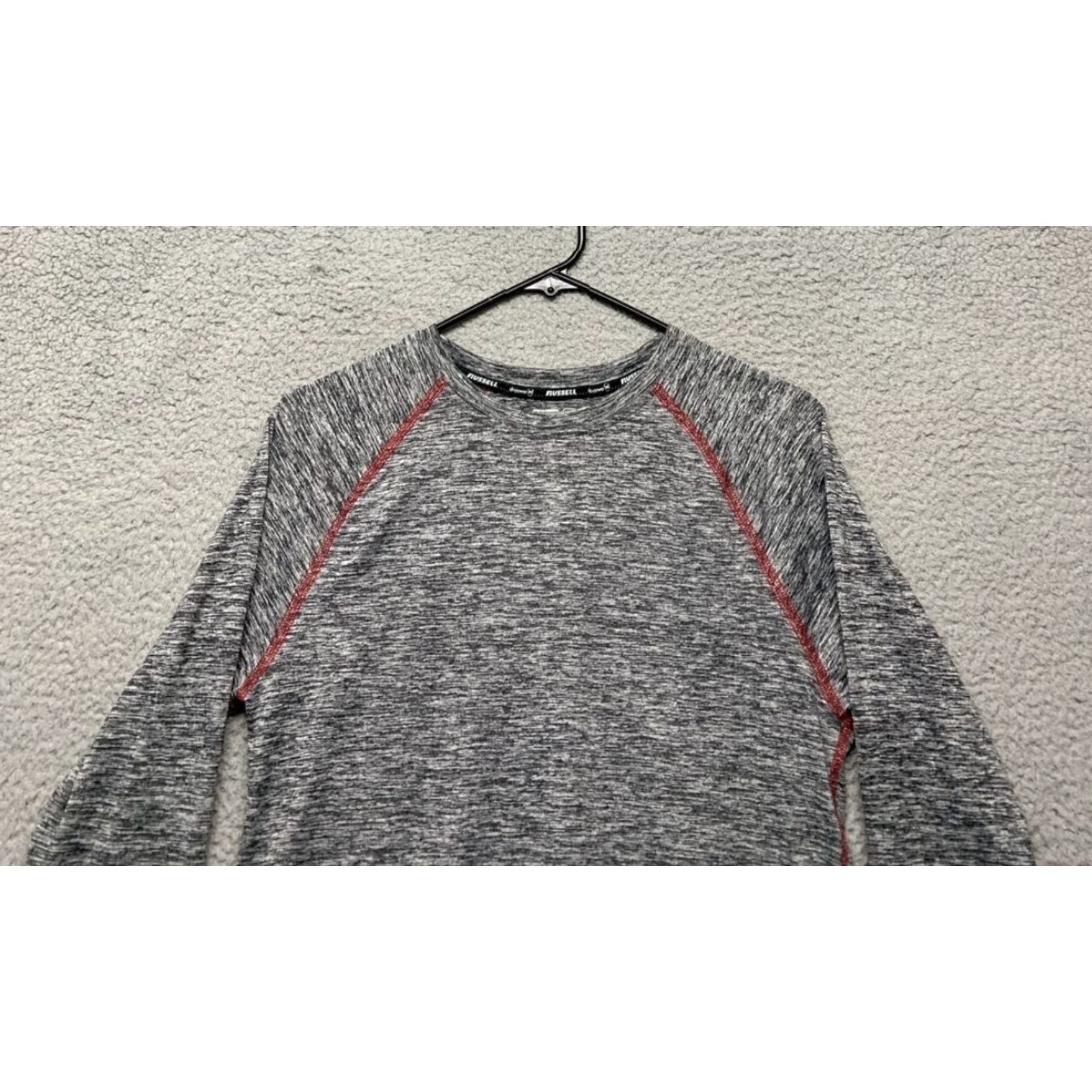 Vintage Russell T-Shirt Men's Medium Long Sleeve Crew Neck Heather Gray & Red Dri-Power 360 Athletic Shirt Size US M / EU 48-50 / 2 - 2 Thumbnail