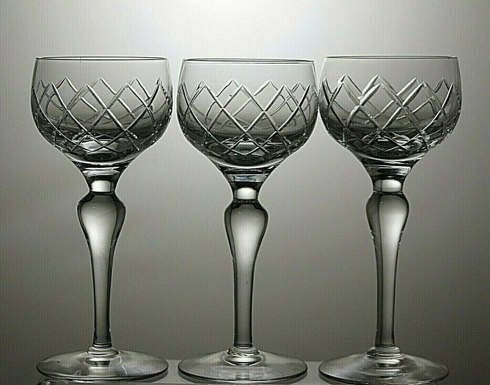 The Unbranded Brand Lead Crystal Cut Glass Set Of 3 Hock Wine Glasses 6 7/8" Size ONE SIZE - 1 Thumbnail