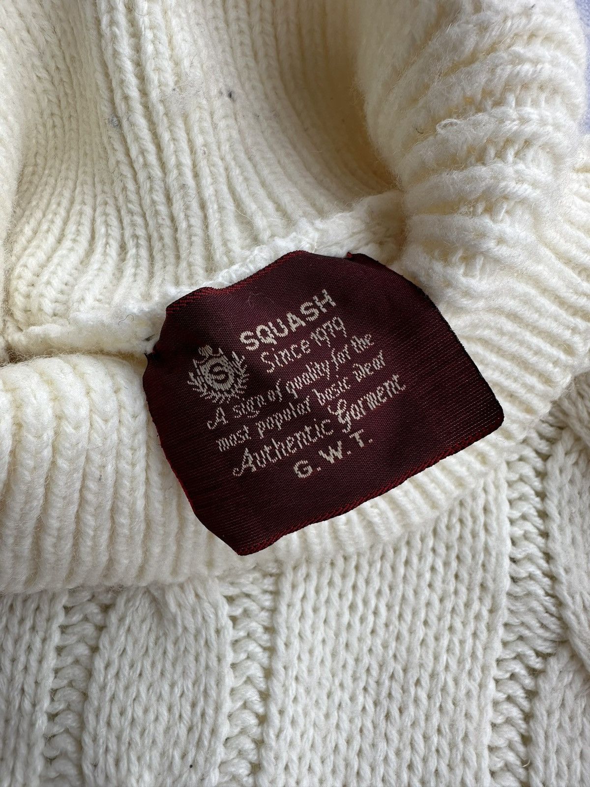 Japanese Brand × Vintage Squash Cable Knit Wool Beige Turtleneck Sweater Size US L / EU 52-54 / 3 - 8 Thumbnail
