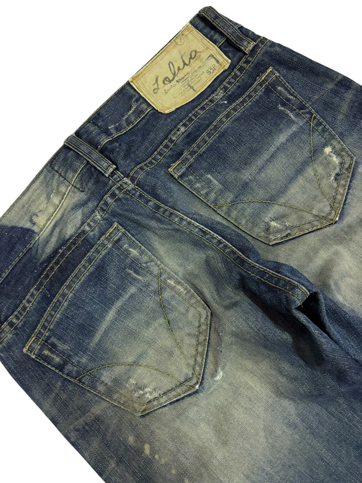 Japanese Brand × Vintage Vintage Lolita Faded Mud Washed Paint Slash Jeans Size 31" - 6 Thumbnail