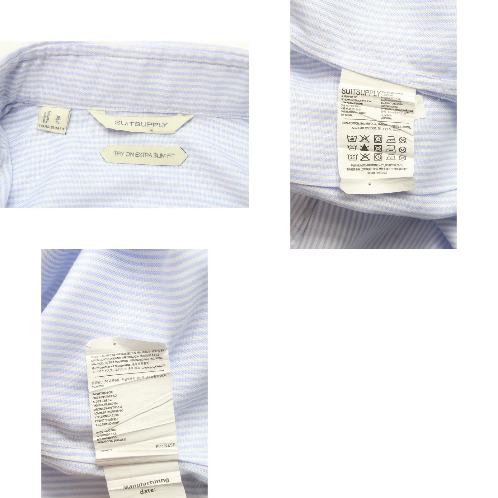 Suitsupply Suitsupply Formal Shirt Men Cutaway Pinstriped Extra Slim Fit 38 / 15 White Dress Shirt Size 38R - 8 Thumbnail