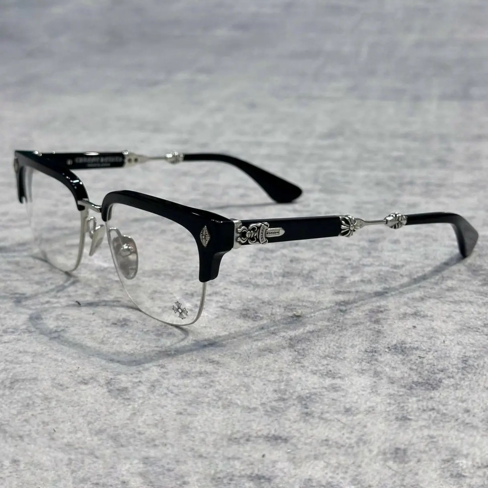Chrome Hearts CHROME HEARTS EVAGILIST BLACK SHINY SILVER GLASSES Size ONE SIZE - 2 Thumbnail