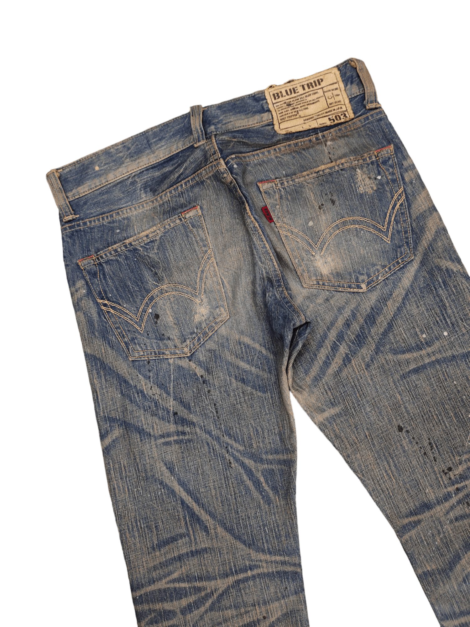 Le Grande Bleu (L.G.B.) Flare Jeans Edwin Blue Trip Clawmark Distress Faded Bootcut Size US 32 / EU 48 - 14 Thumbnail