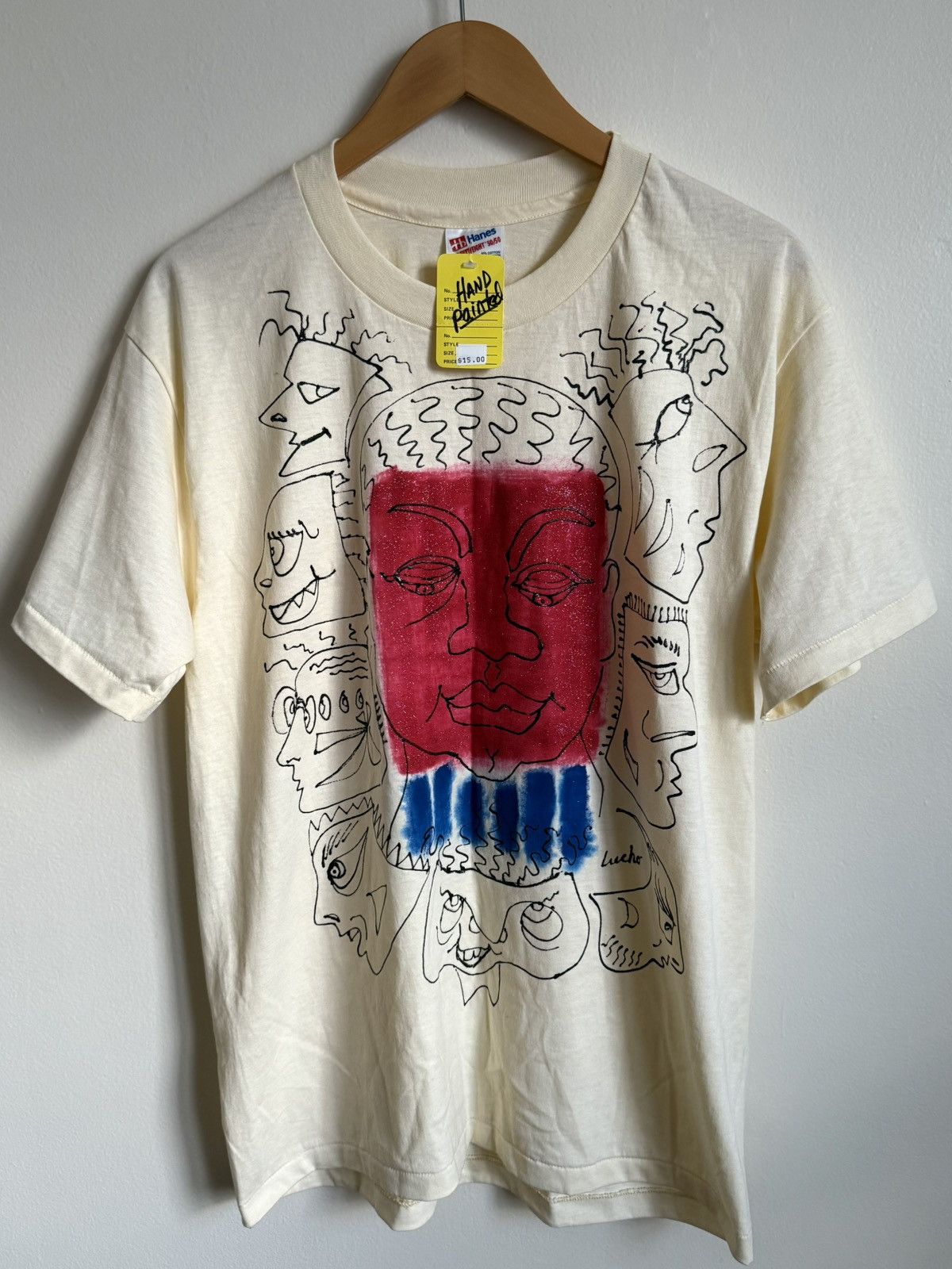 Vintage Vintage Hanes Hand-Painted T-Shirt Lucho Faces Buddha Size US L / EU 52-54 / 3 - 1 Thumbnail