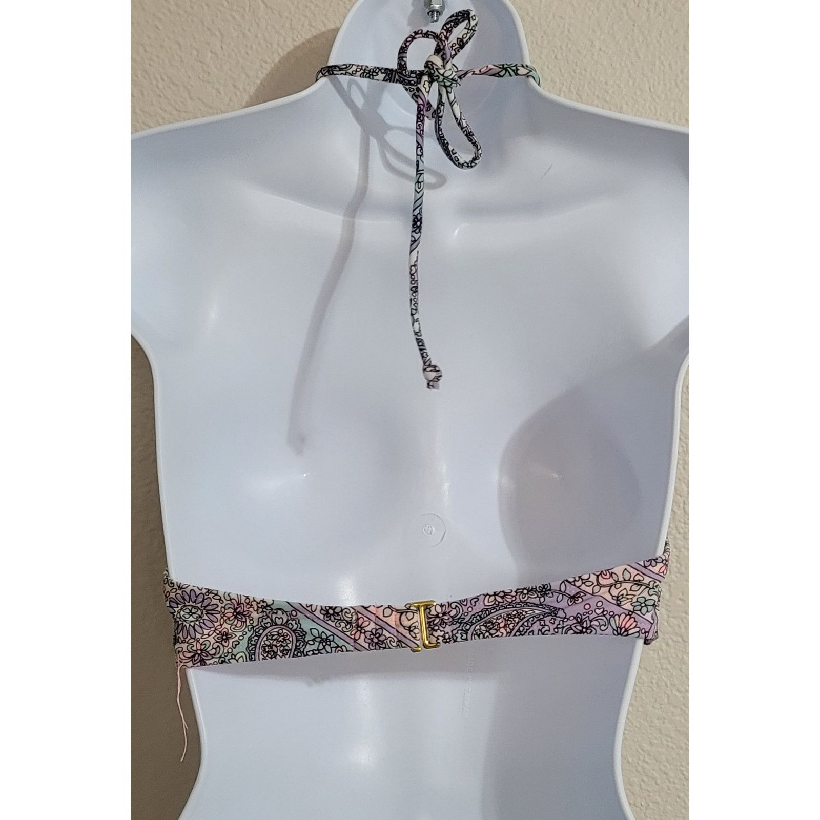Other Pink Purple Blue Paisley Halter Bikini Top L Removable Pads Size ONE SIZE - 3 Thumbnail