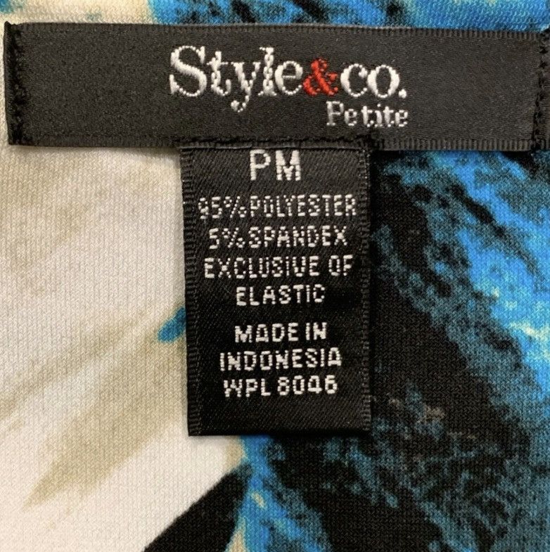 Style & Co Style & Co Faux Wrap Abstract Blouse Sz PM Teal Ruched Top Size M / US 6-8 / IT 42-44 - 4 Thumbnail