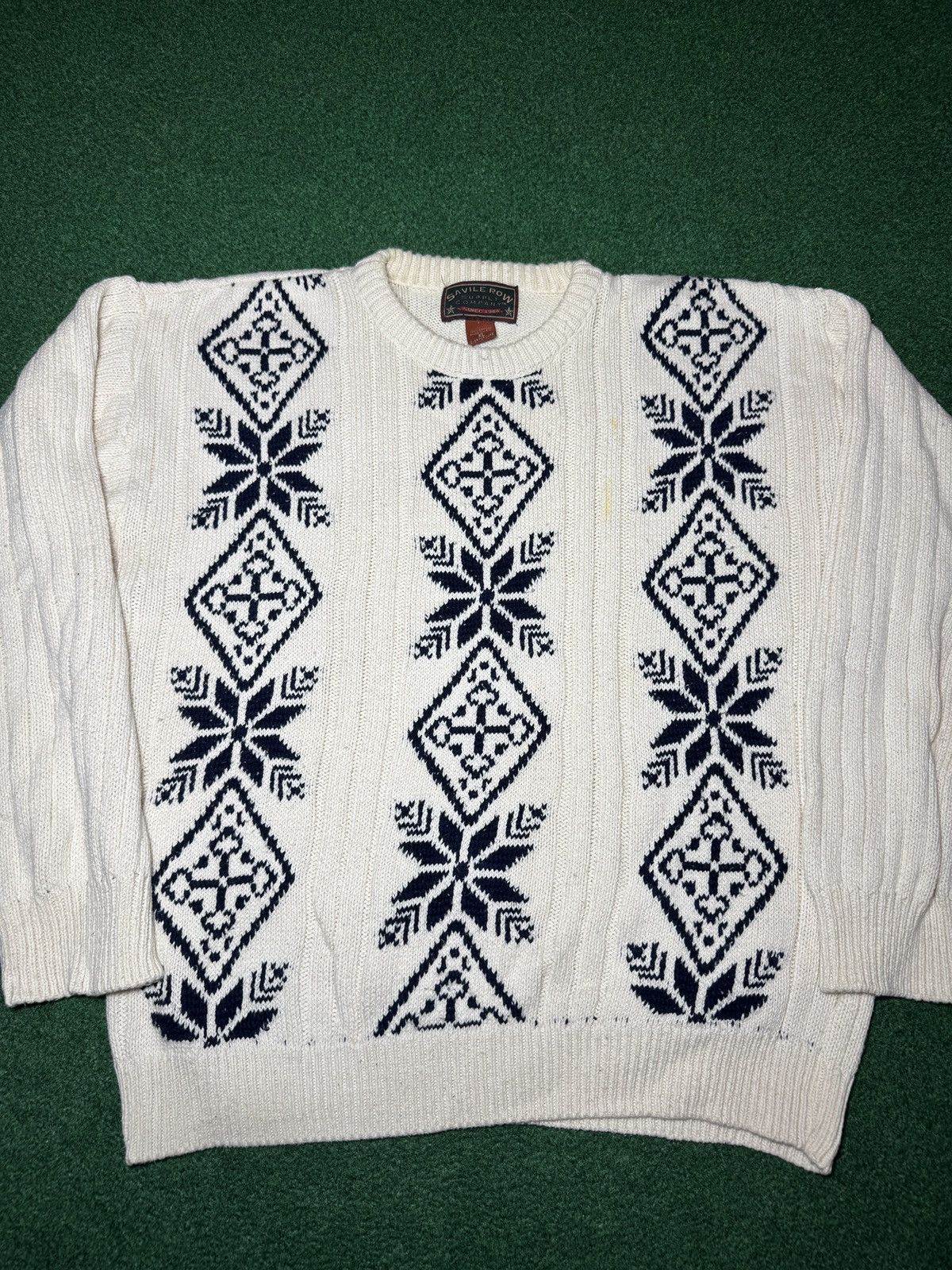 Savile Row Vintage 90s Snowflake Fair Isle Knit Grandpa M/L Sweater Size US M / EU 48-50 / 2 - 2 Thumbnail