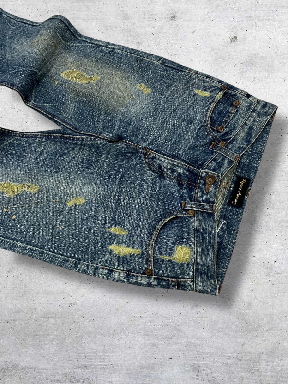 If Six Was Nine VINTAGE DISTRESSED GOLD MUD WASH FLARED NYLAUS JAPAN DENIM Size US 31 - 7 Thumbnail