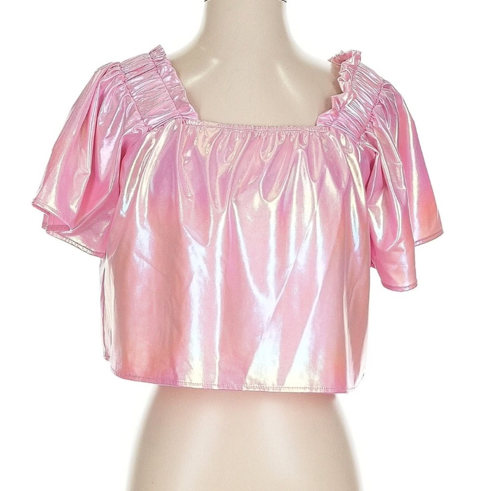 J.Crew QUEEN OF SPARKLES Shimmering Pink Crop Top Size M / US 6-8 / IT 42-44 - 1 Thumbnail