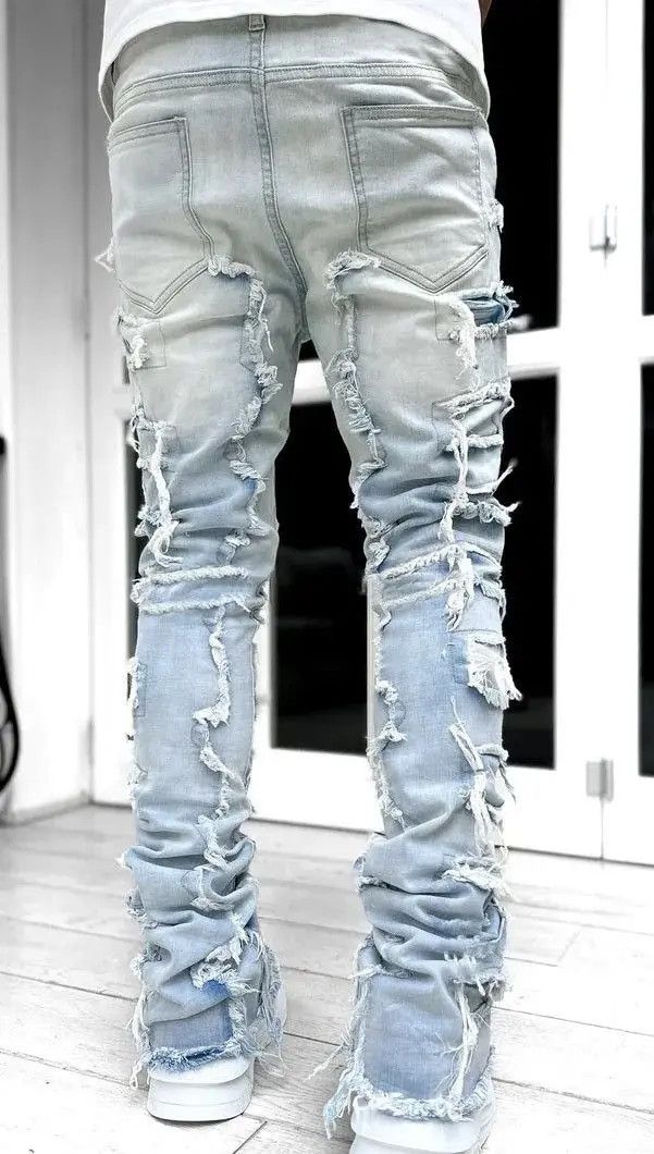 Jean Vintage Elastic Ripped Denim Jeans Size US 33 - 2 Thumbnail