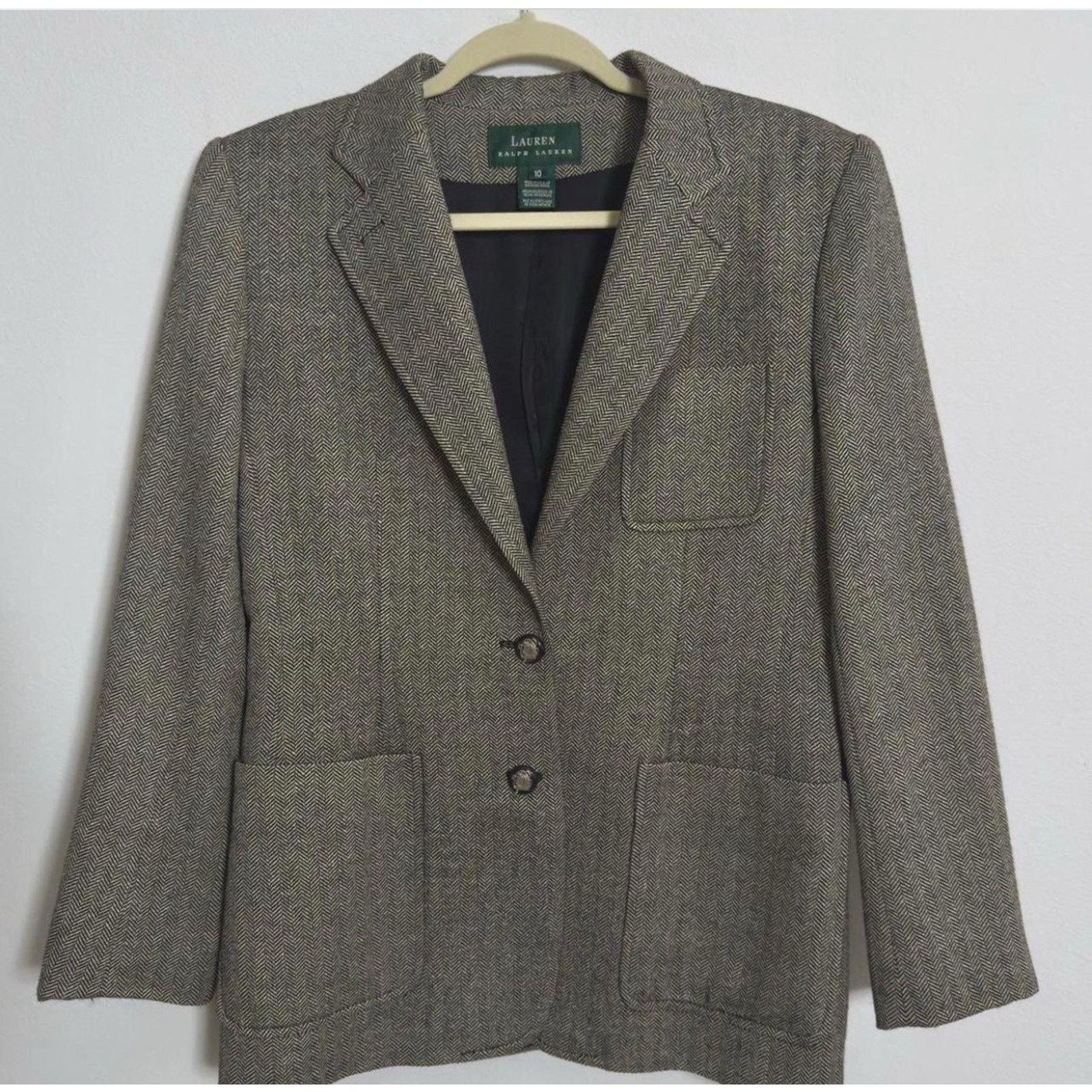 Ralph Lauren Ralph Lauren Herringbone Grey Equestrian Buttons Blazer 10 Size L / US 10 / IT 46 - 1 Thumbnail