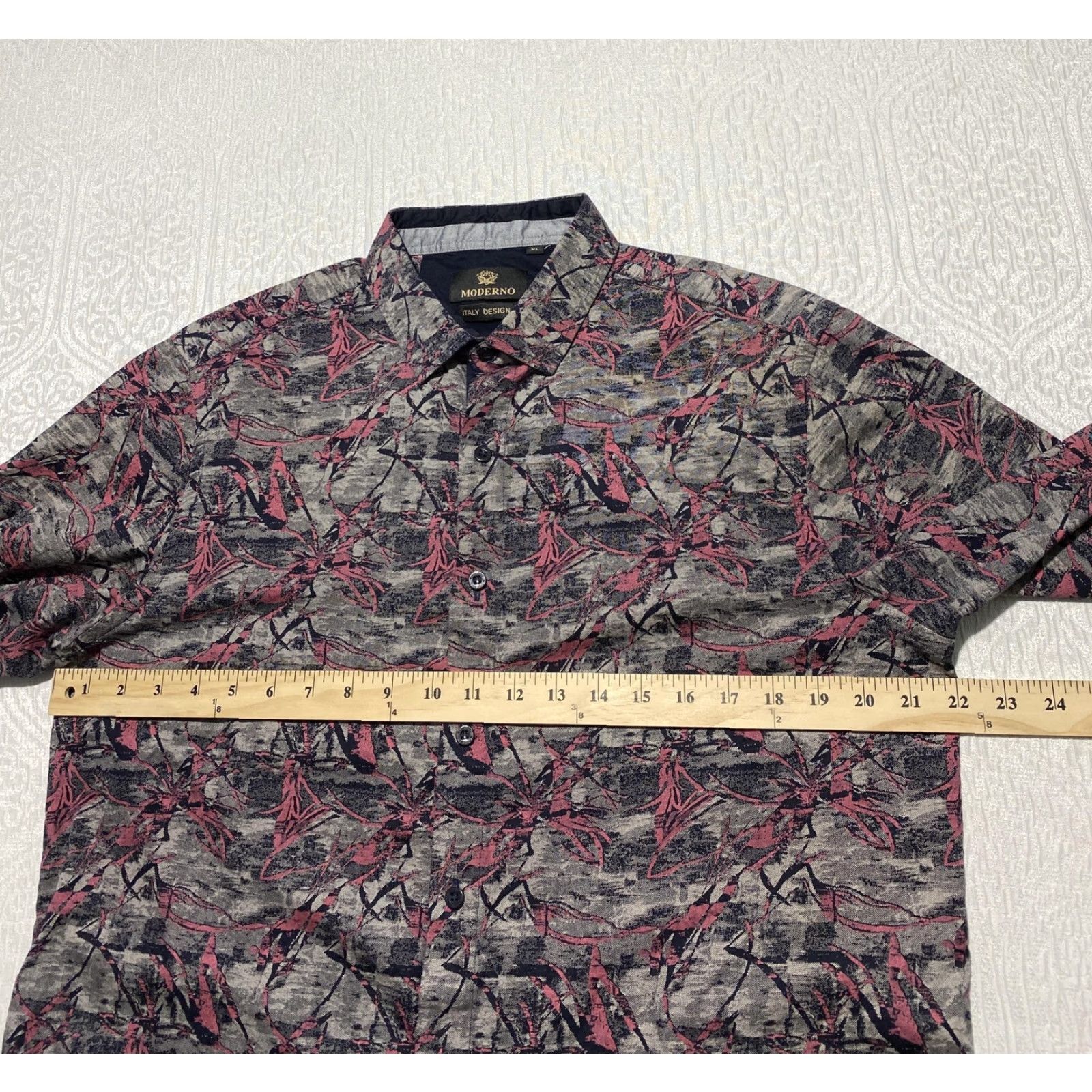 Vintage Moderno Shirt Mens XL Gray Pink Abstract Floral Button Front Long Sleeve Cotton Size US XL / EU 56 / 4 - 6 Thumbnail