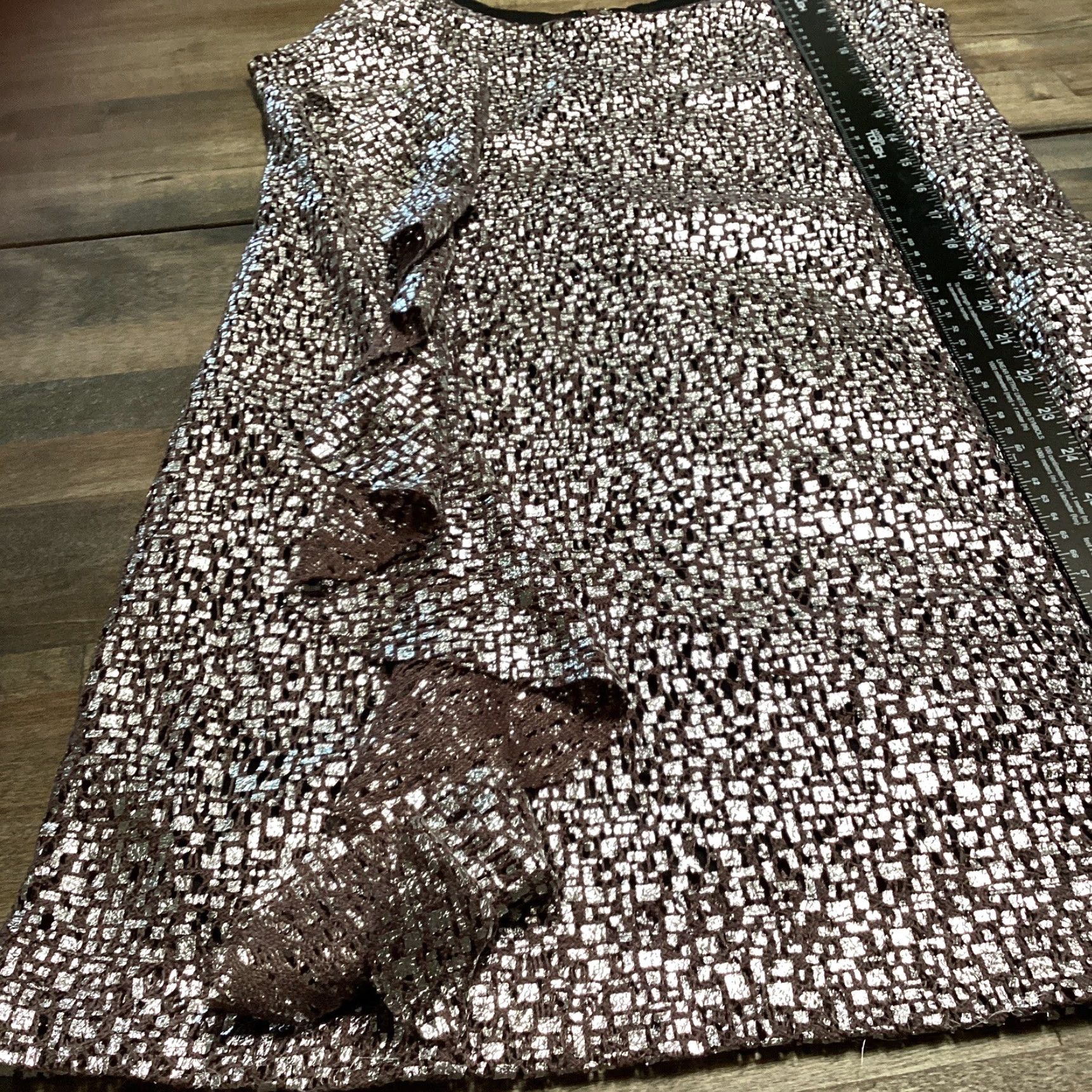 Guess GUESS Los Angeles Mini Dress Sleeveless Party Cocktail Sheath Mini Dress Brown Silver Ruffle Back Zip Juniors 9 Womens Size M / US 6-8 / IT 42-44 - 7 Thumbnail