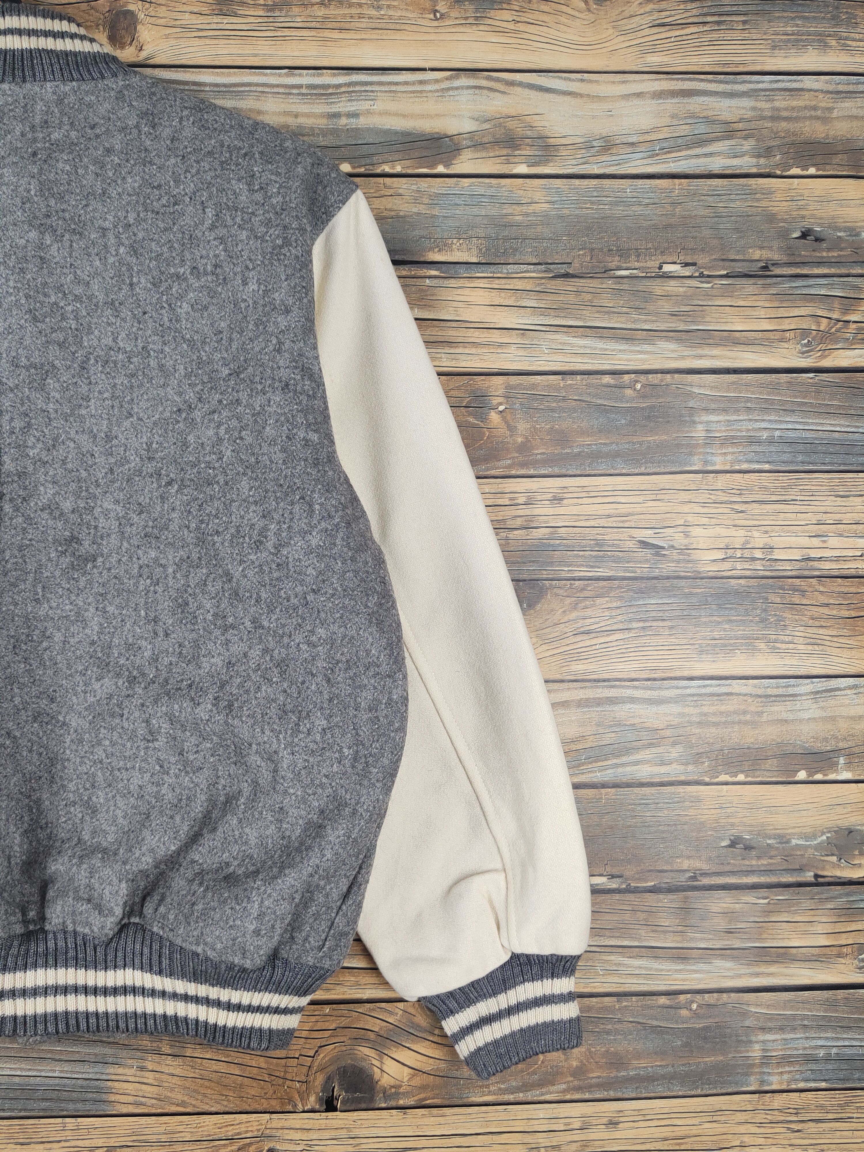 Japanese Brand Patina Gray Cream Varsity Jackets #W1074 Size US L / EU 52-54 / 3 - 9 Thumbnail