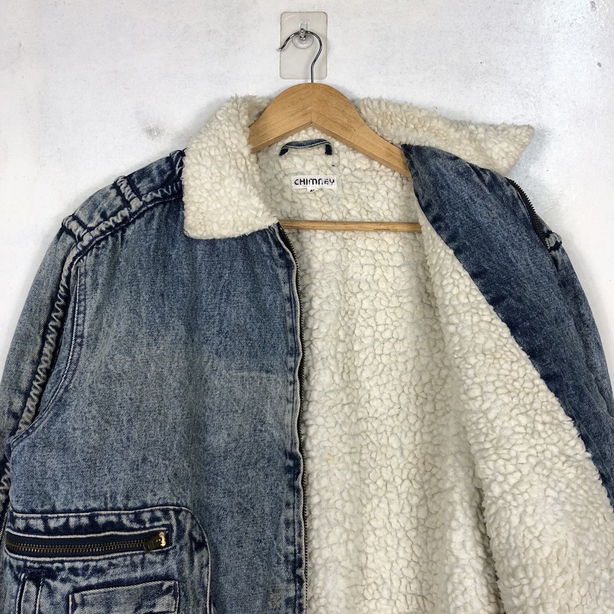 Japanese Brand Chimney Sherpa Style Denim Washstone Jacket Size US M / EU 48-50 / 2 - 10 Thumbnail