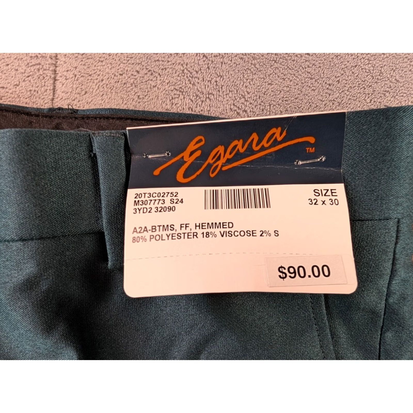 Egara Egara Pants Men's 32x30 Emerald Skinny Flat Front Stretch Dress Trousers Size US 32 / EU 48 - 7 Thumbnail
