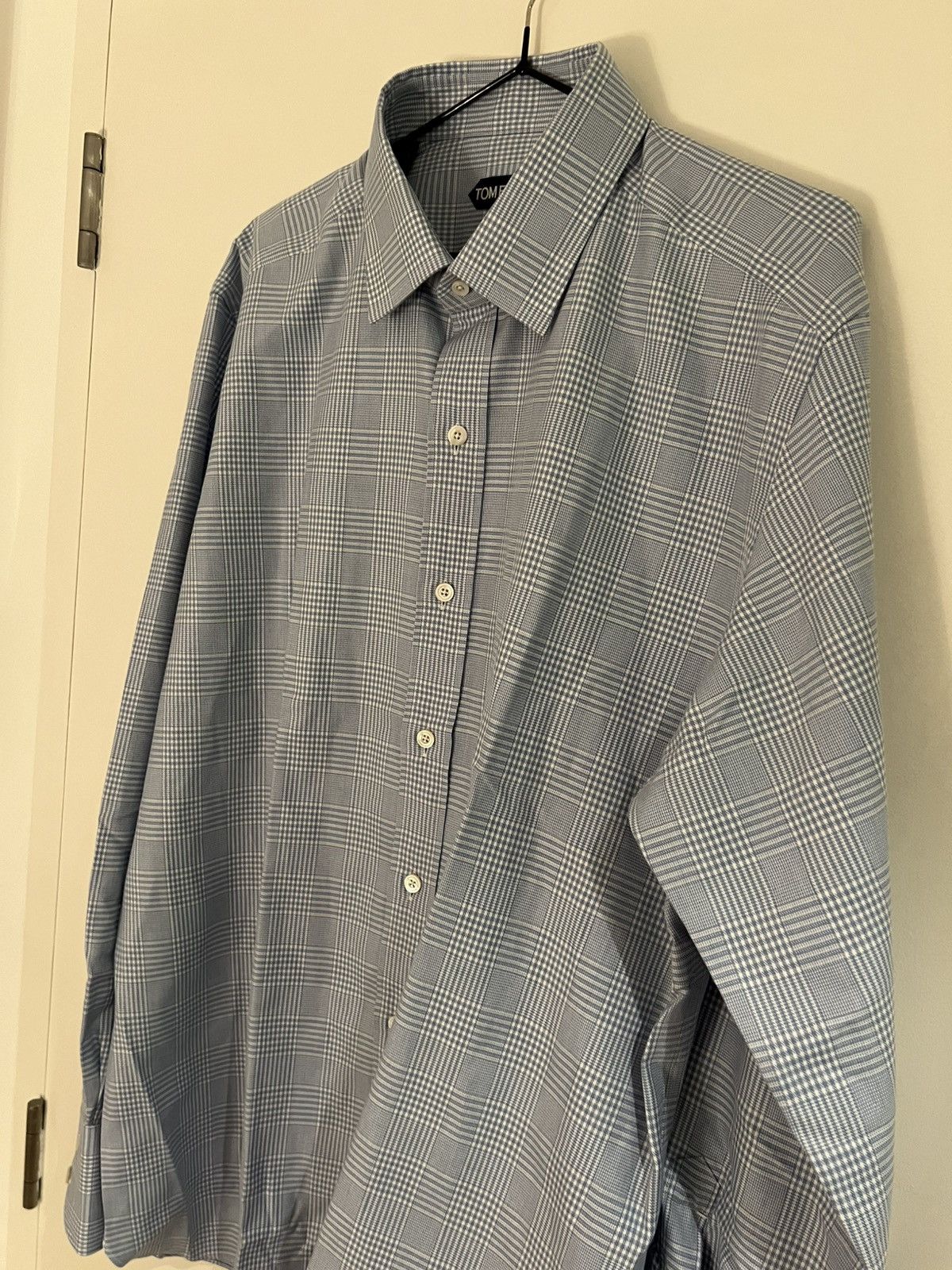 Tom Ford TOM FORD Blue White Tartan Size 17.5 44 Long Sleeves Size US L / EU 52-54 / 3 - 5 Thumbnail