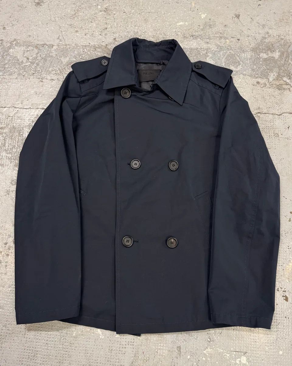 Prada 2000s Prada Navy Asymmetrical Naval Buttoned Rain Jacket Size US M / EU 48-50 / 2 - 1 Thumbnail
