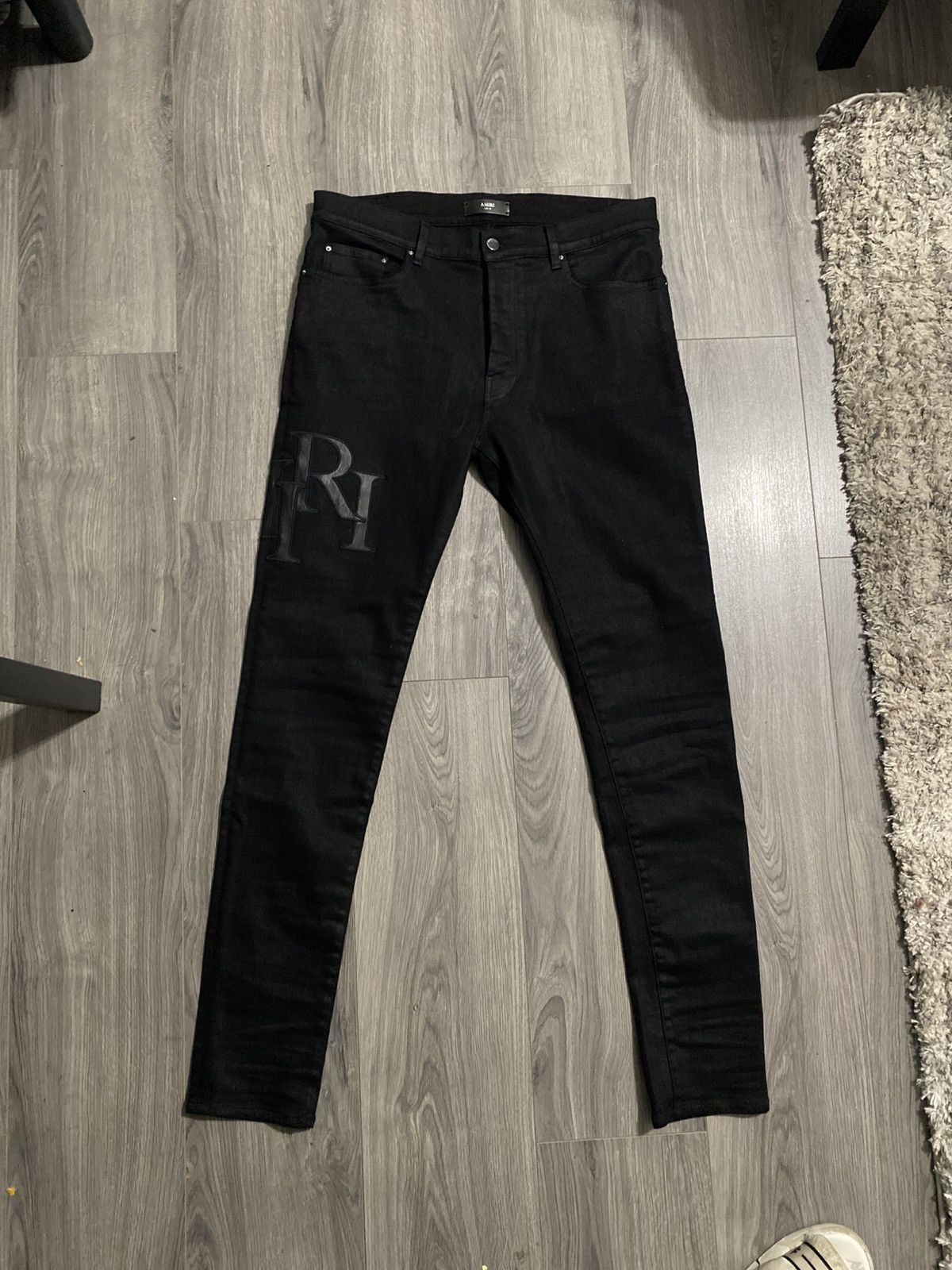 Amiri Amiri Black Wax Staggered Logo Skinny Jeans Size US 36 / EU 52 - 1 Thumbnail
